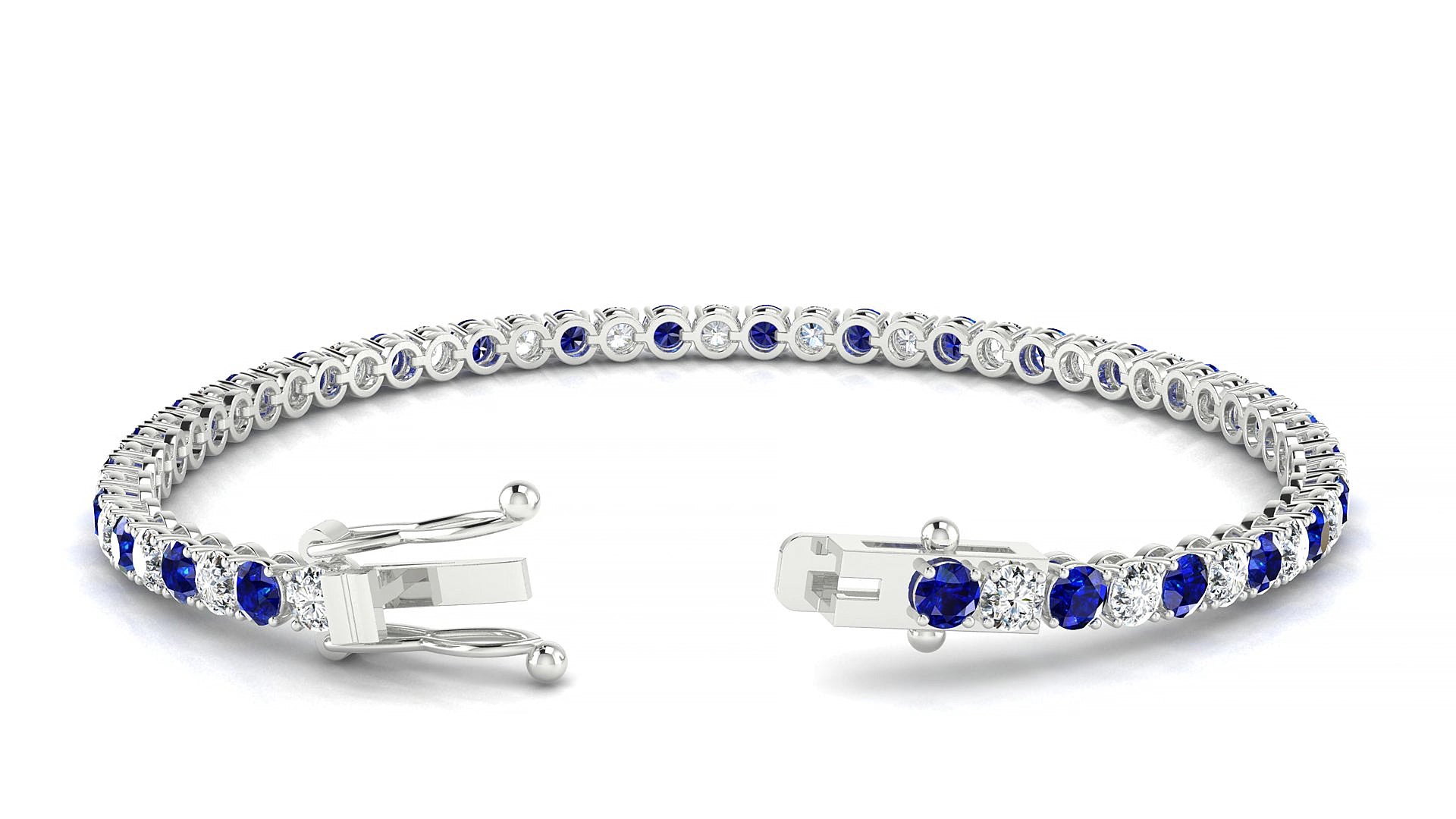 Firenze 1-1 | 18k White Gold 3 mm Round Natural Sapphire & Diamond 15 cm Tennis Bracelet