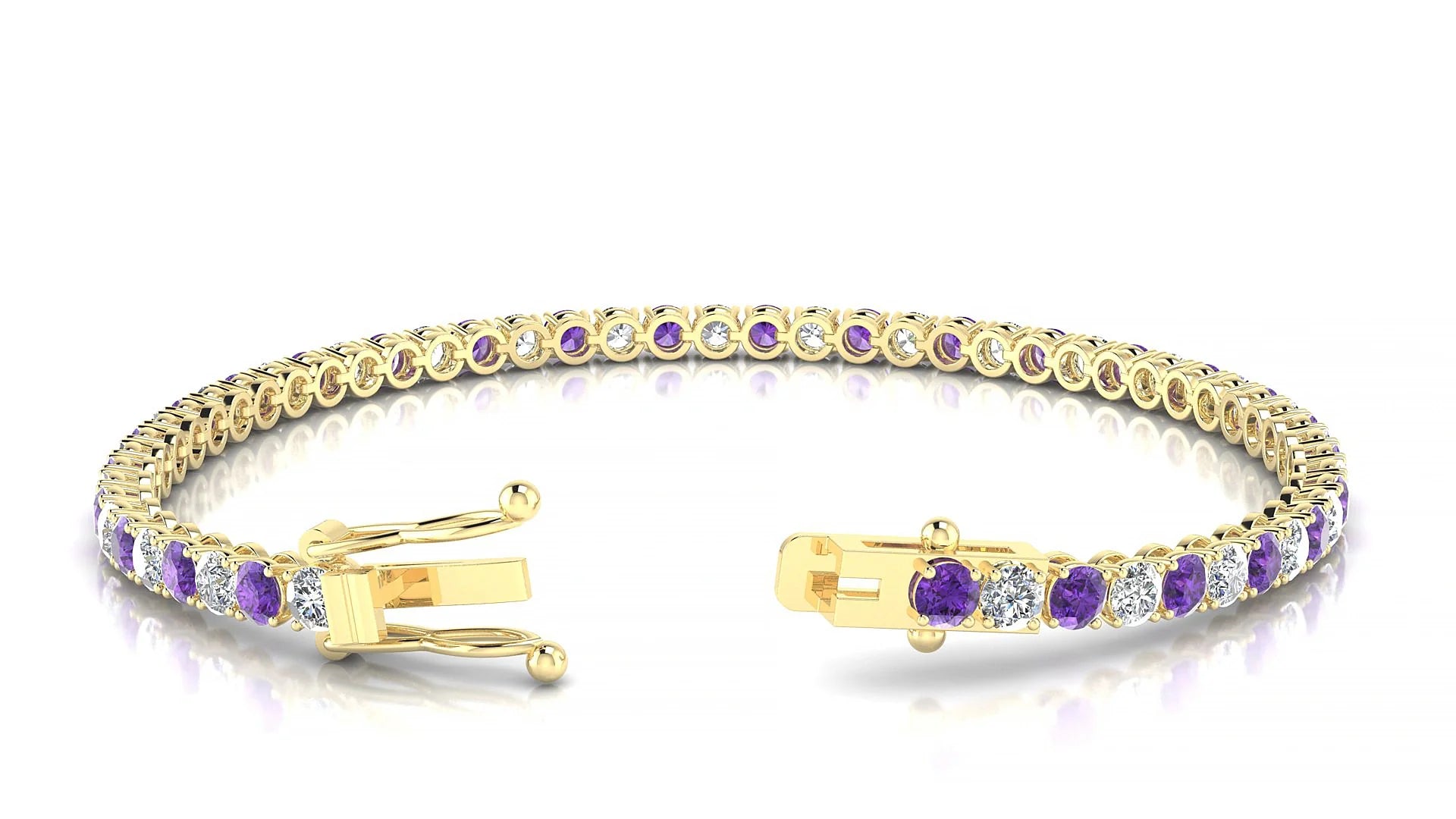 Firenze 1-1 | 18k Yellow Gold 3 mm Round Natural Amethyst & Diamond Tennis Bracelet