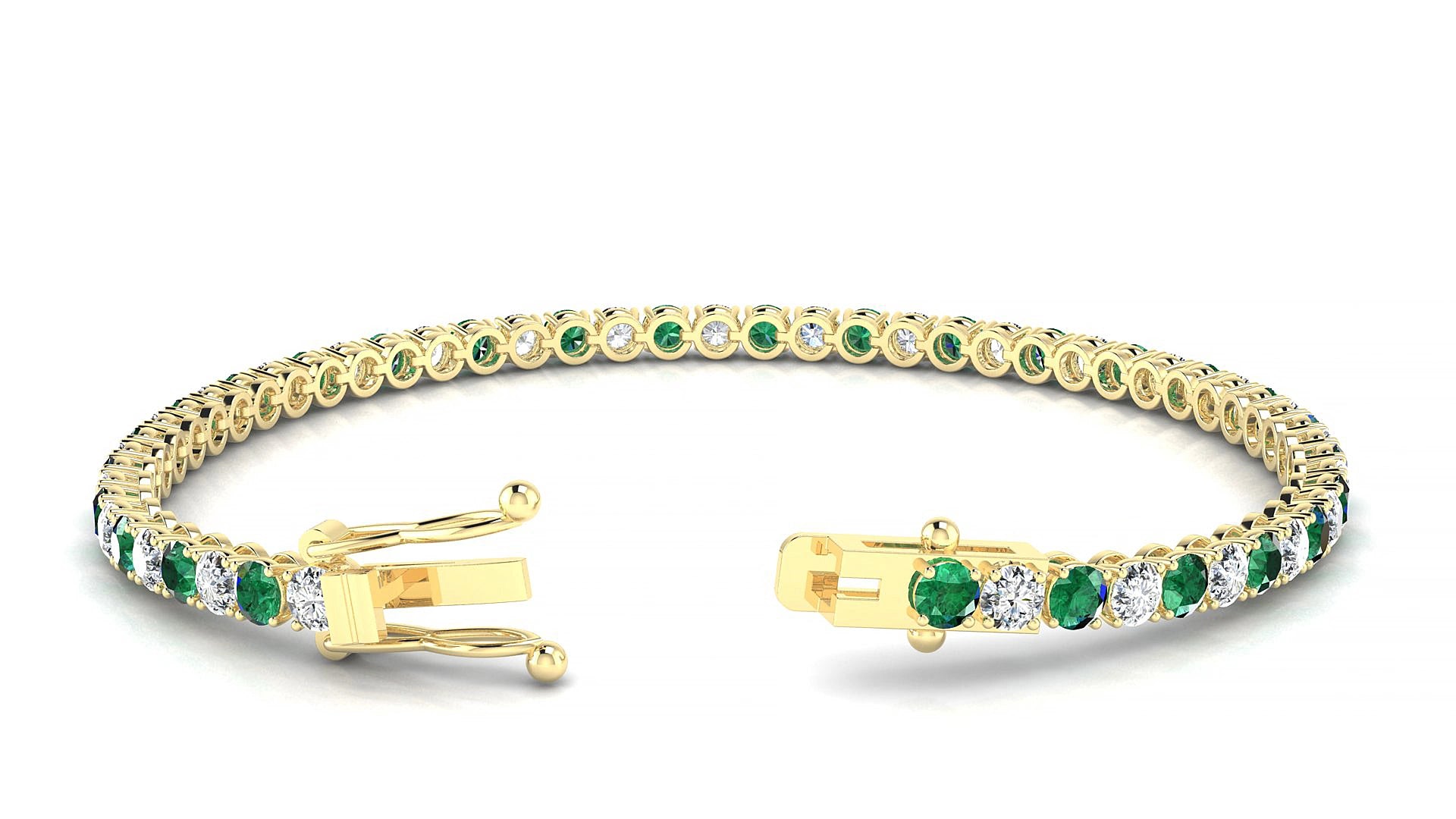 Firenze 1-1 | 18k Yellow Gold 3 mm Round Natural Emerald & Diamond 15 cm Tennis Bracelet