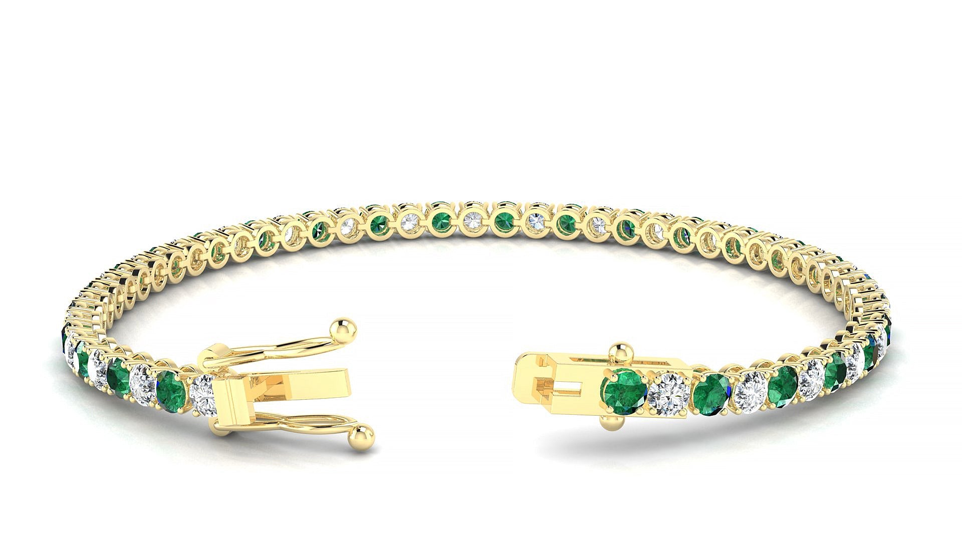 Firenze 1-1 | 18k Yellow Gold 3 mm Round Natural Emerald & Diamond Tennis Bracelet