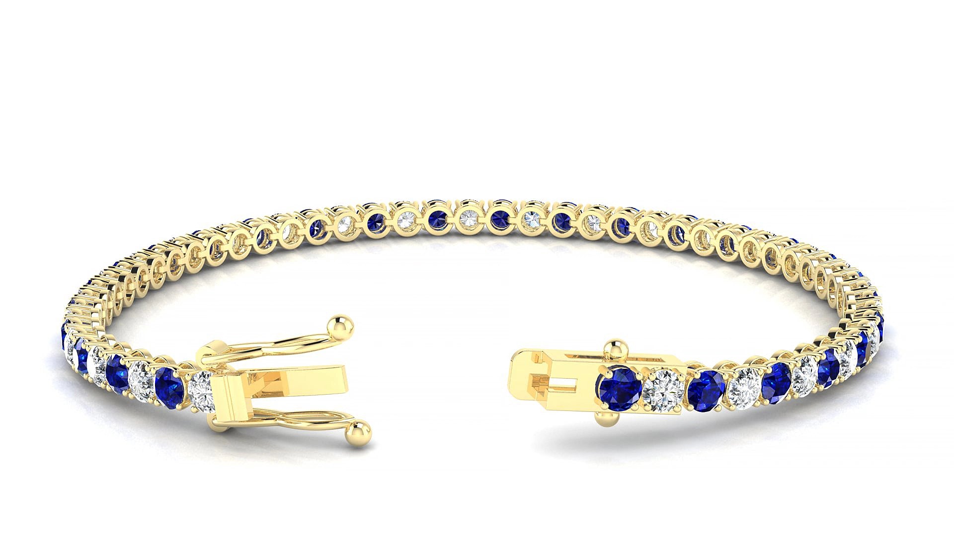 Firenze 1-1 | 18k Yellow Gold 3 mm Round Natural Sapphire & Diamond 20 cm Tennis Bracelet