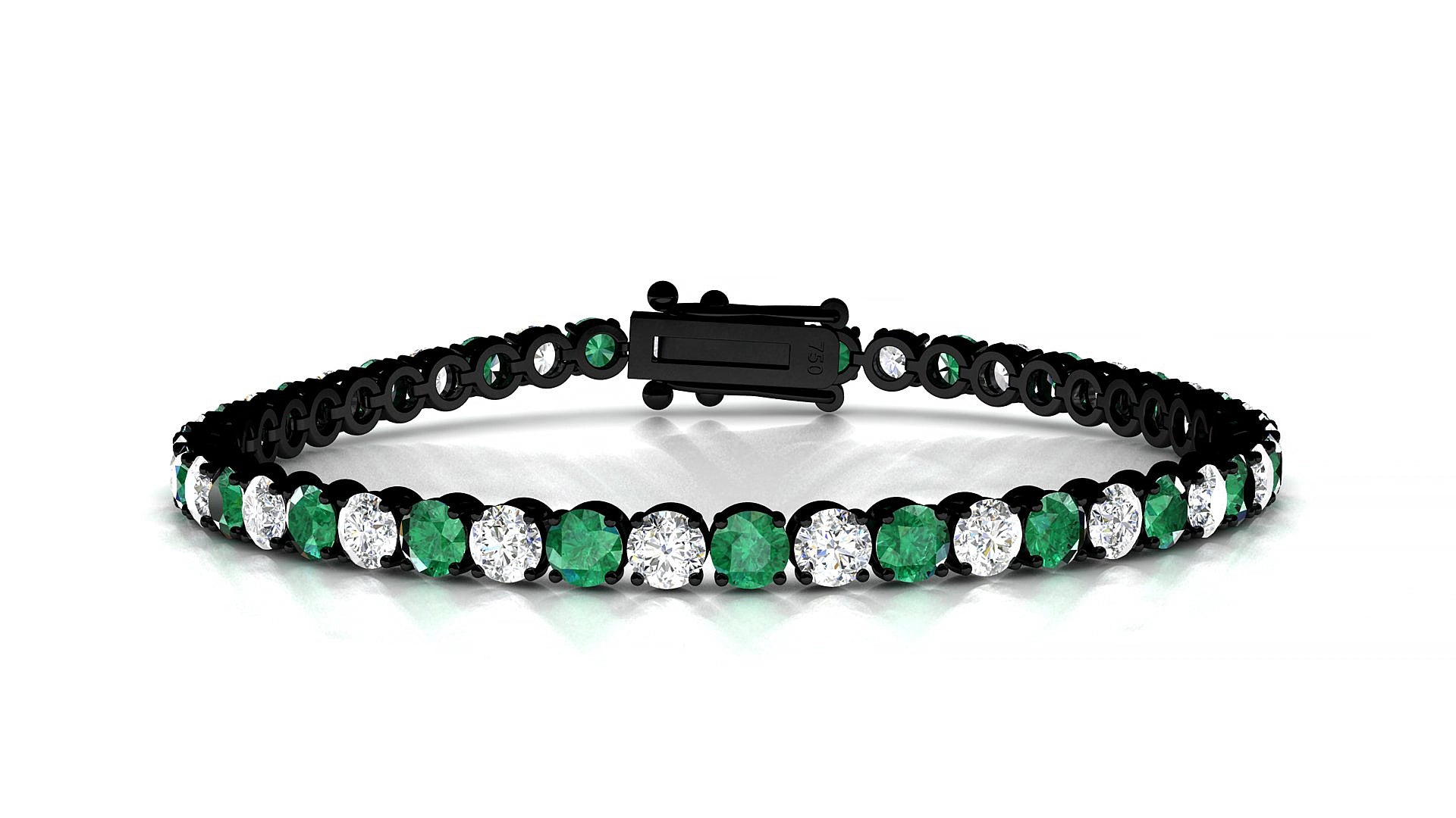 Firenze 1-1 | 18k Black Gold 3.4 mm Round Natural Emerald & Diamond 17 cm Tennis Bracelet
