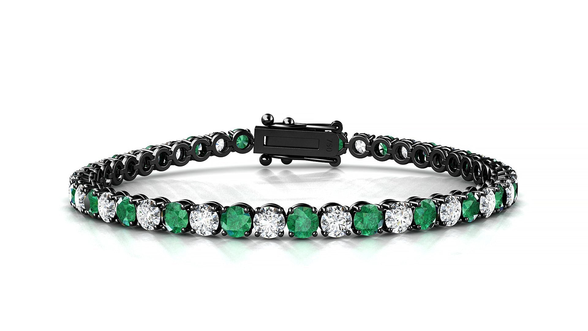 Firenze 1-1 | 18k Black Gold 3.4 mm Round Natural Emerald & Diamond Tennis Bracelet