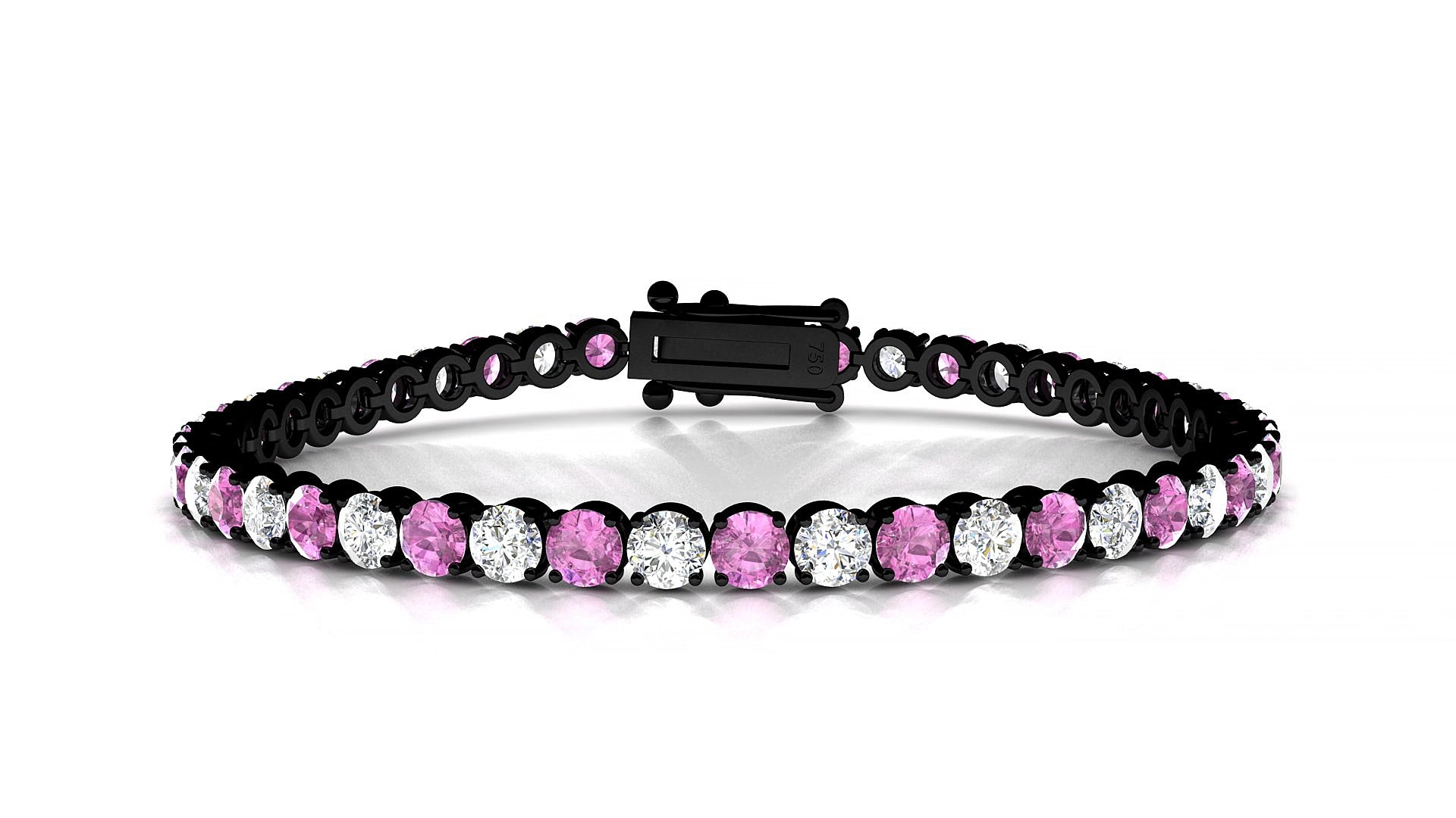 Firenze 1-1 | 18k Black Gold 3.4 mm Round Natural Pink Sapphire & Diamond 18 cm Tennis Bracelet