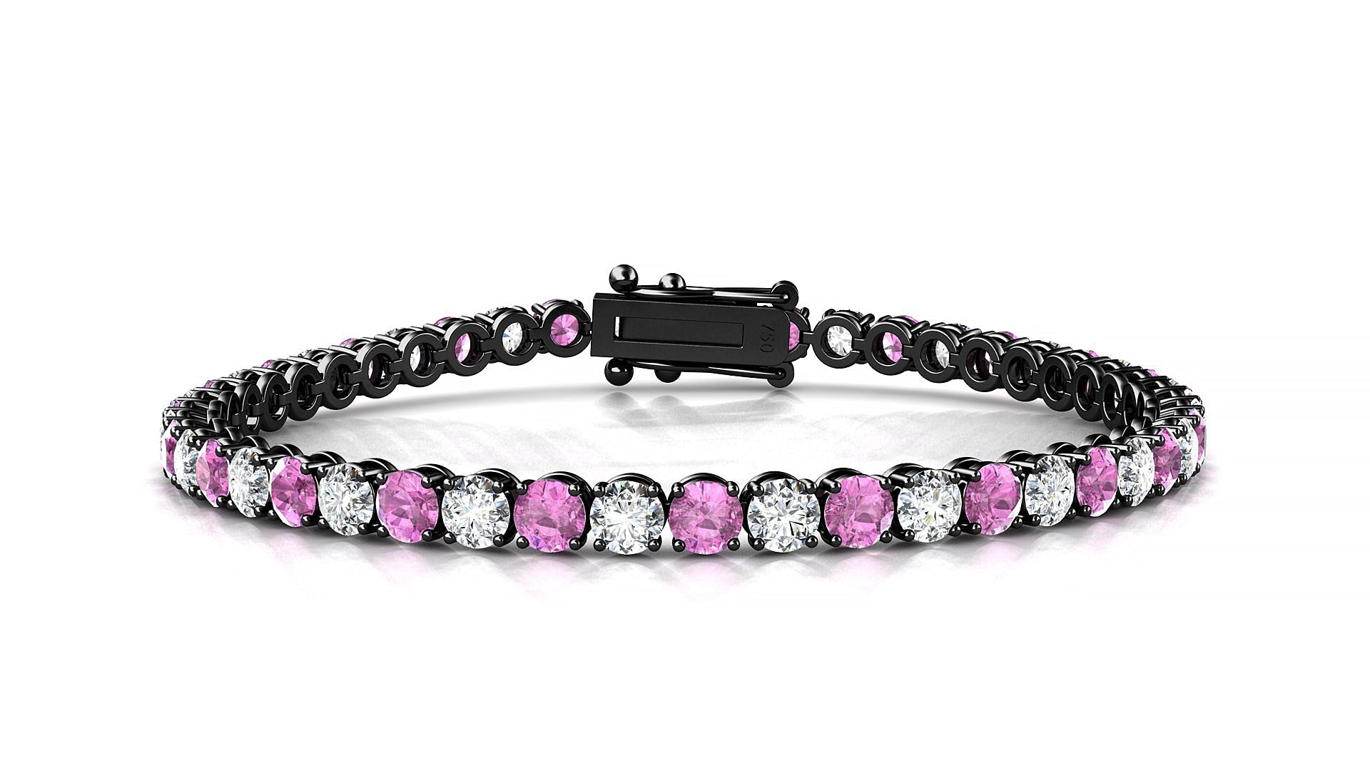 Firenze 1-1 | 18k Black Gold 3.4 mm Round Natural Pink Sapphire & Diamond Tennis Bracelet