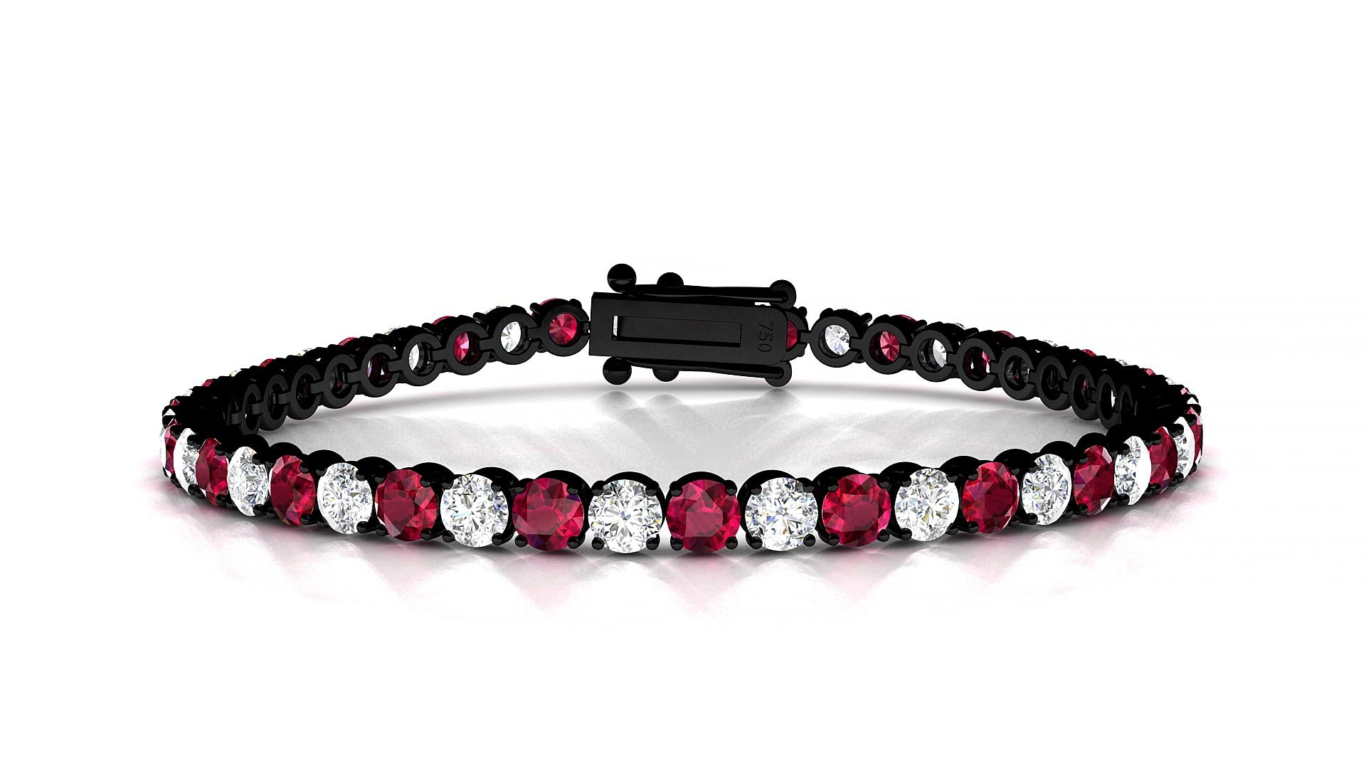Firenze 1-1 | 18k Black Gold 3.4 mm Round Natural Ruby & Diamond 15 cm Tennis Bracelet