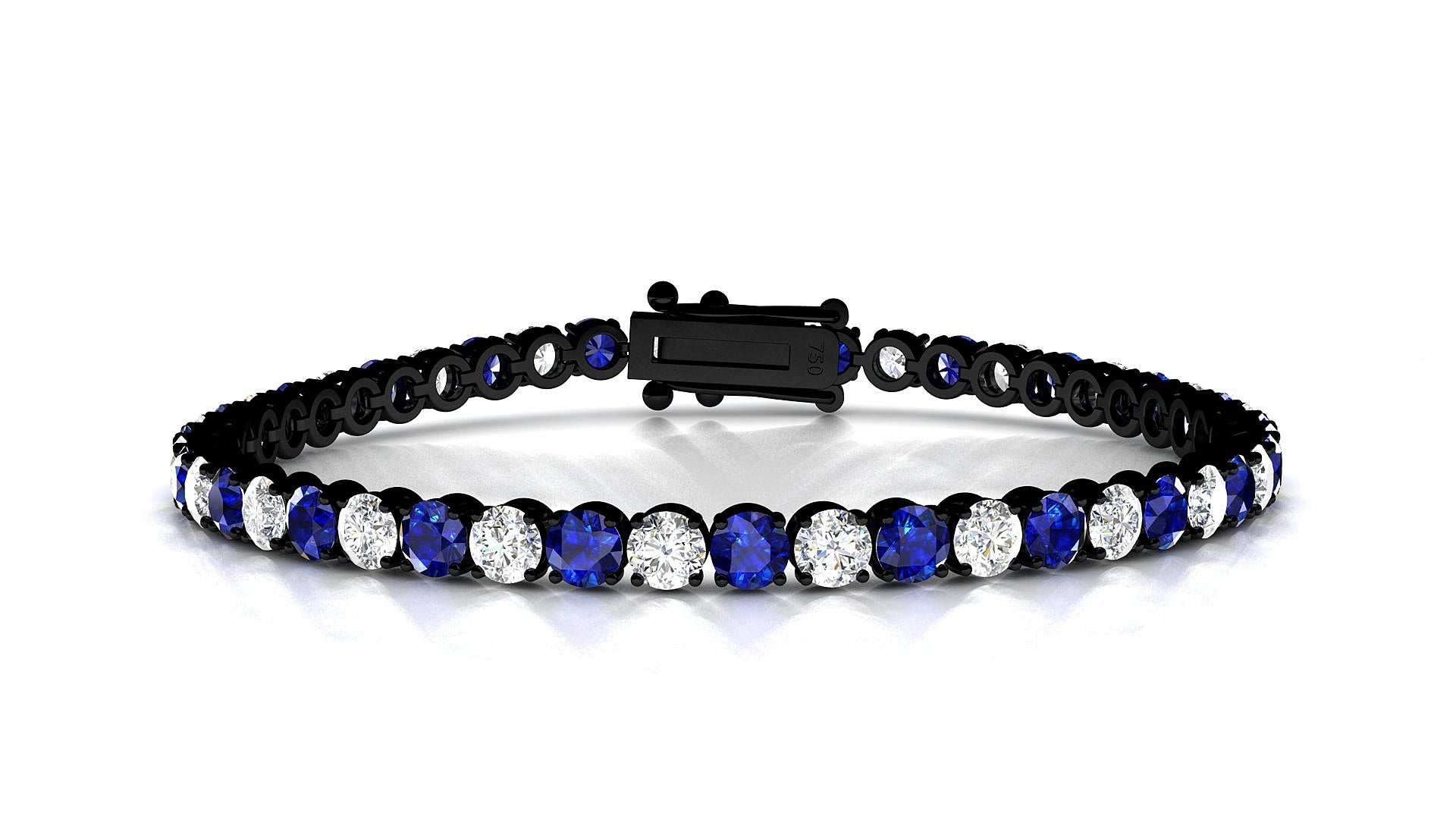Firenze 1-1 | 18k Black Gold 3.4 mm Round Natural Sapphire & Diamond 19 cm Tennis Bracelet