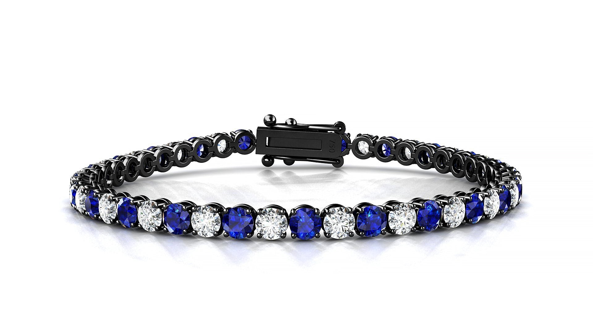 Firenze 1-1 | 18k Black Gold 3.4 mm Round Natural Sapphire & Diamond Tennis Bracelet