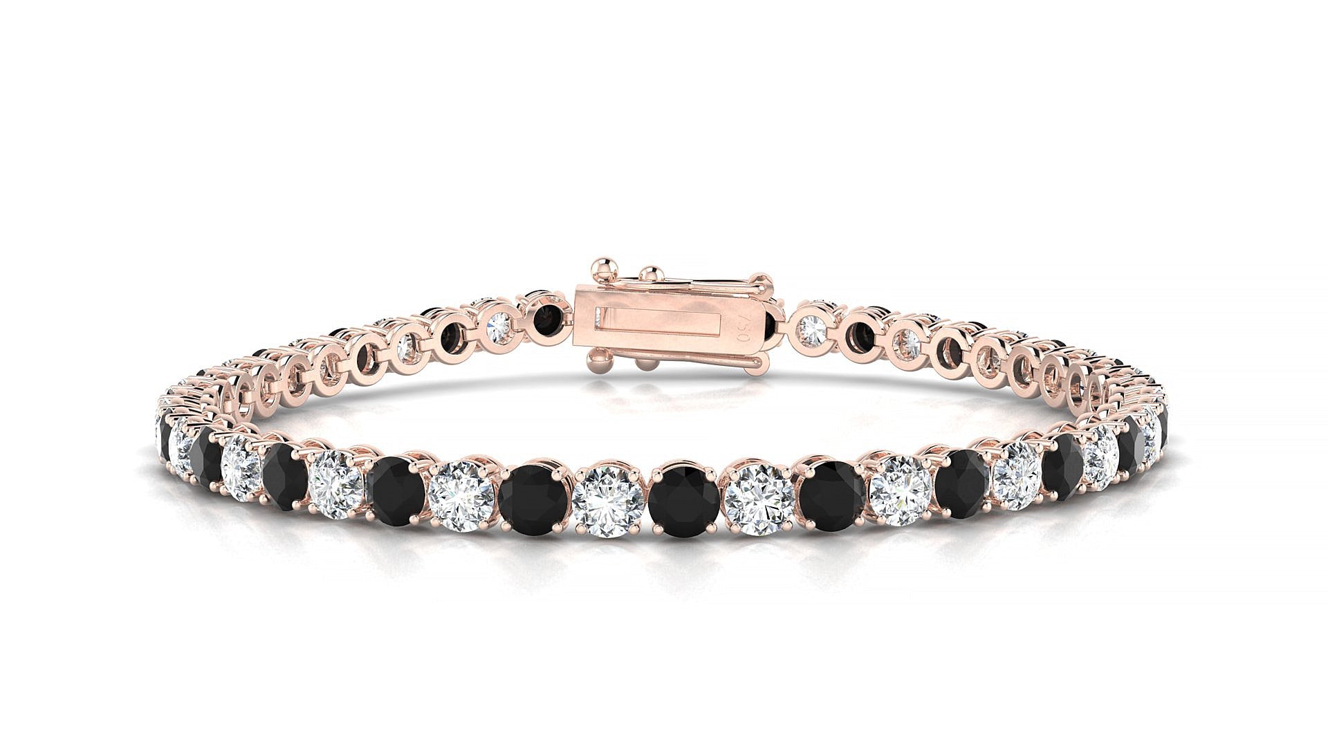 Firenze 1-1 | 18k Rose Gold 3.4 mm Round Natural Black Diamond & Diamond Tennis Bracelet