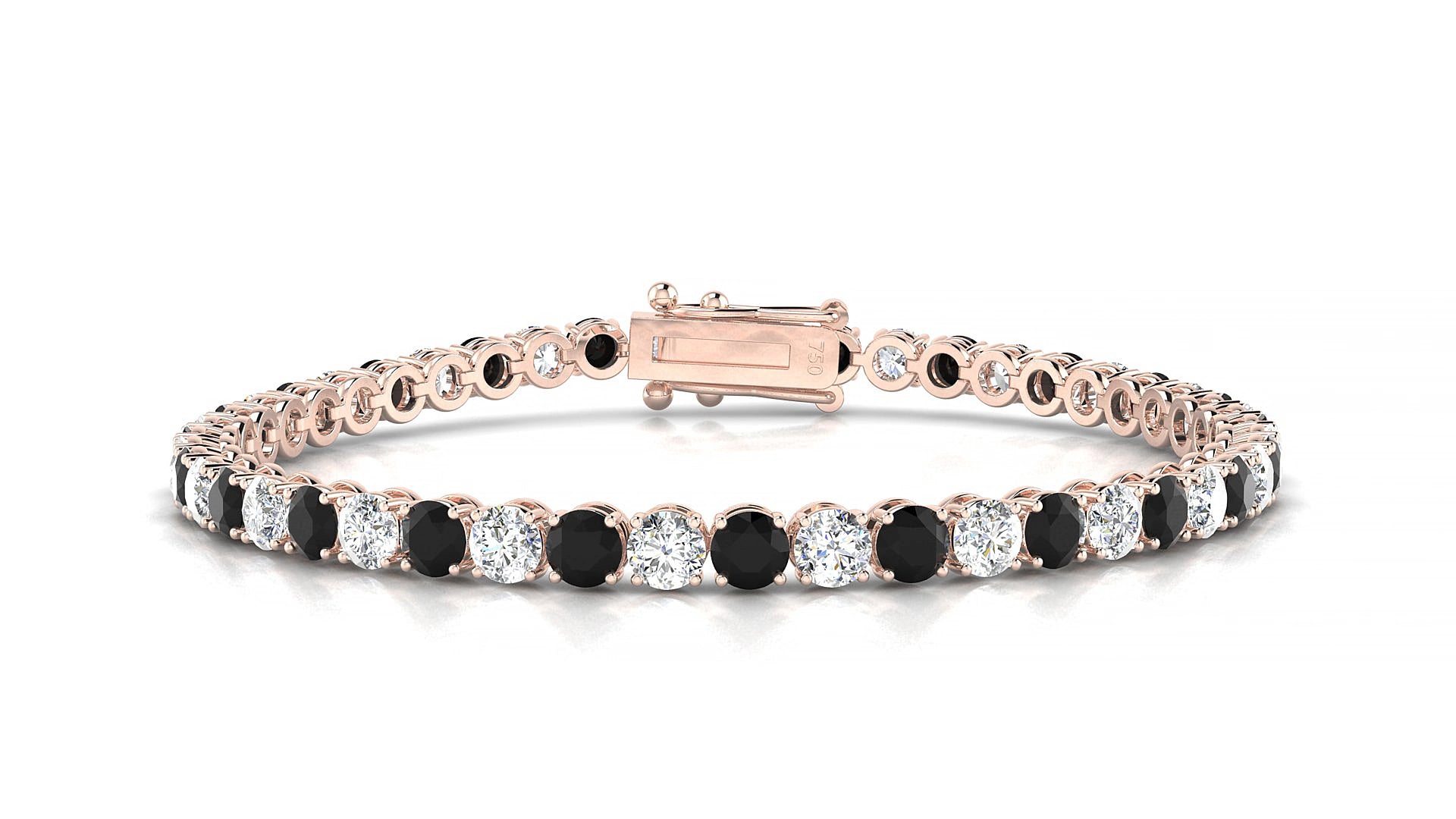 Firenze 1-1 | 18k Rose Gold 3.4 mm Round Natural Black Diamond & Diamond 15 cm Tennis Bracelet