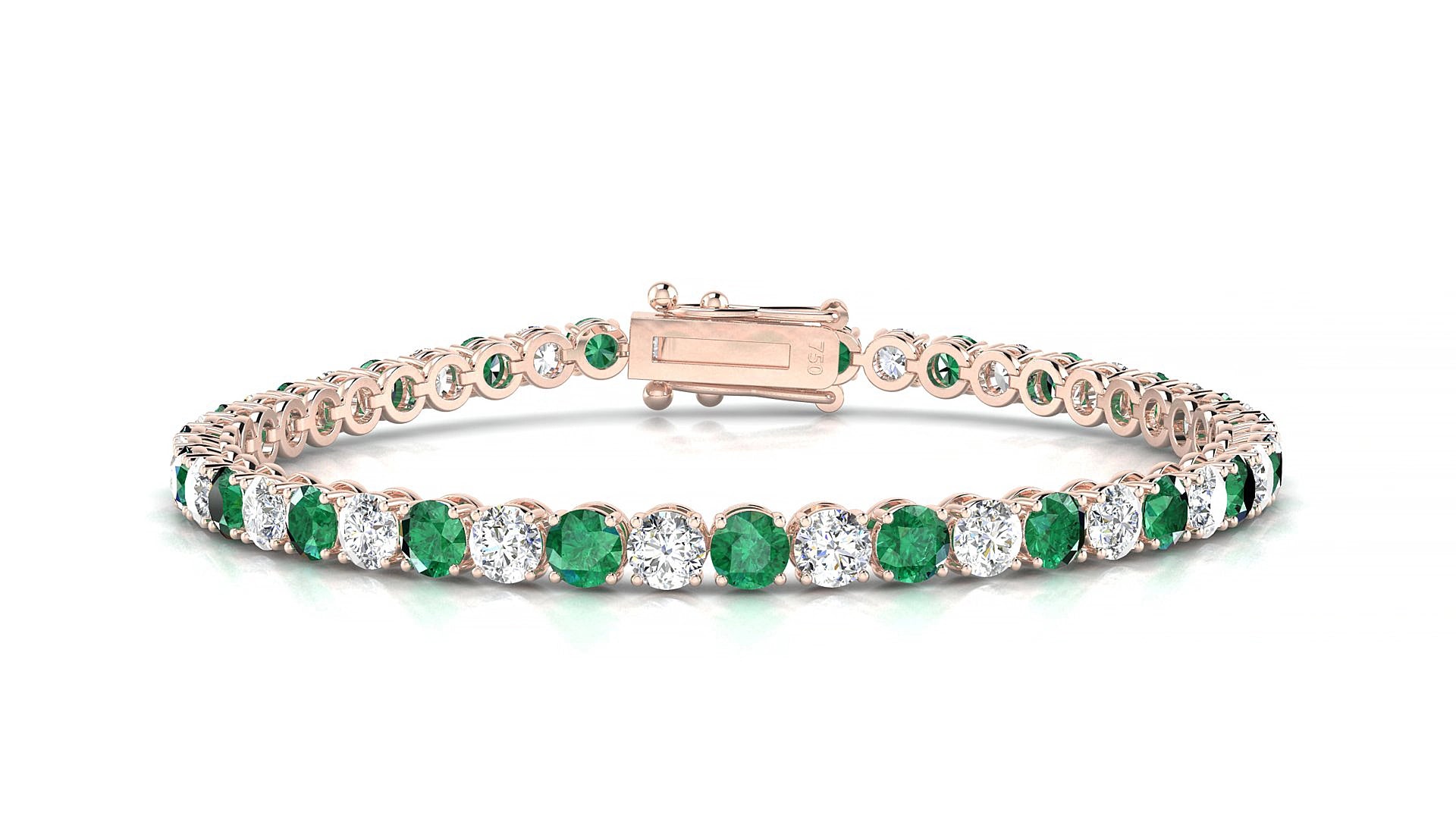 Firenze 1-1 | 18k Rose Gold 3.4 mm Round Natural Emerald & Diamond 15 cm Tennis Bracelet