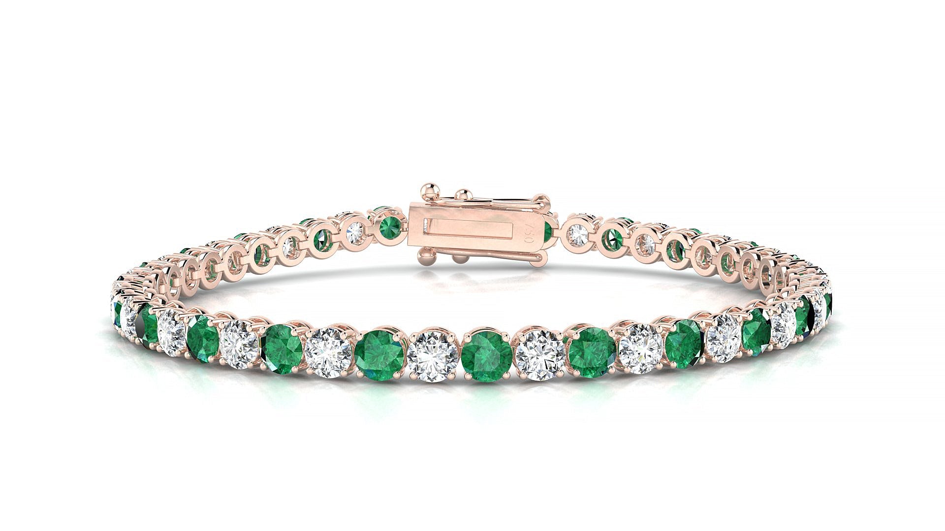 Firenze 1-1 | 18k Rose Gold 3.4 mm Round Natural Emerald & Diamond Tennis Bracelet