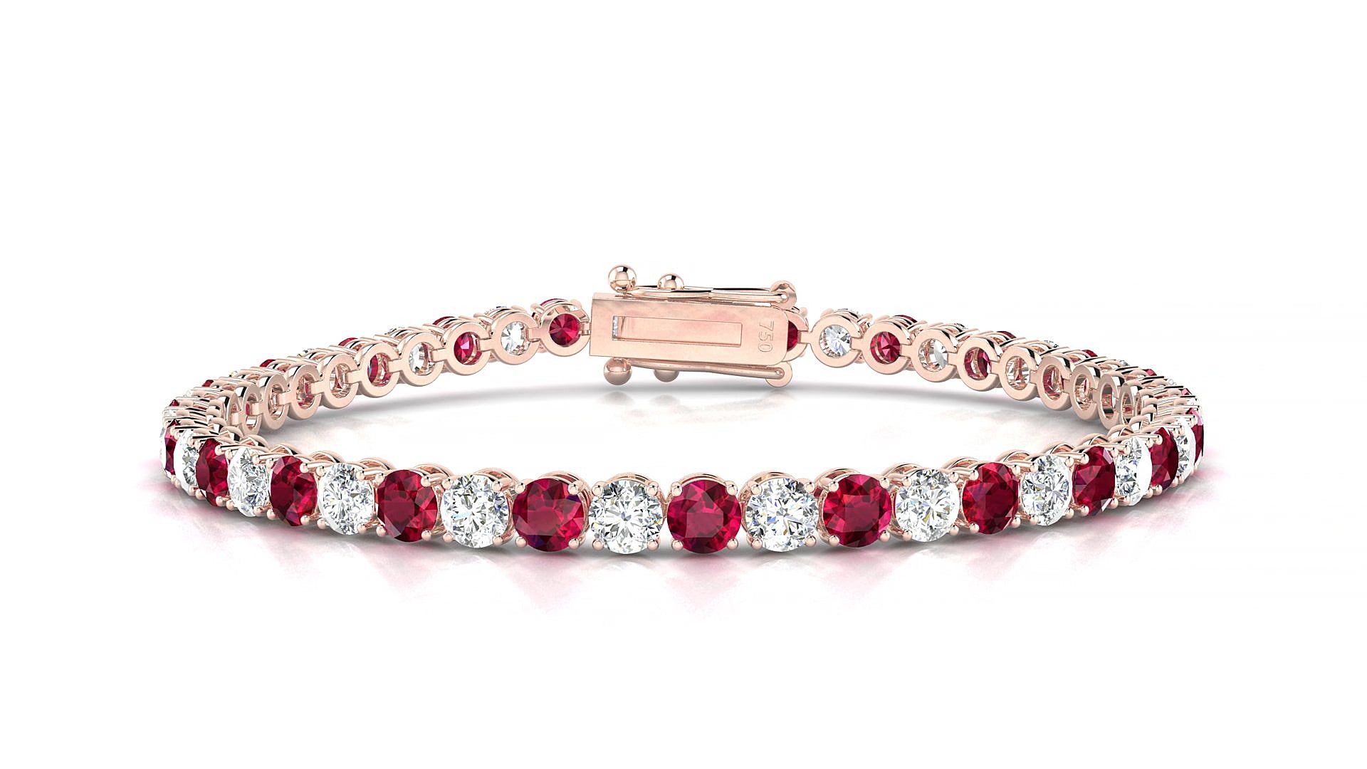 Firenze 1-1 | 18k Rose Gold 3.4 mm Round Natural Ruby & Diamond 16 cm Tennis Bracelet