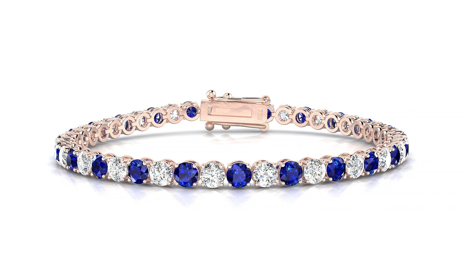 Firenze 1-1 | 18k Rose Gold 3.4 mm Round Natural Sapphire & Diamond 16 cm Tennis Bracelet