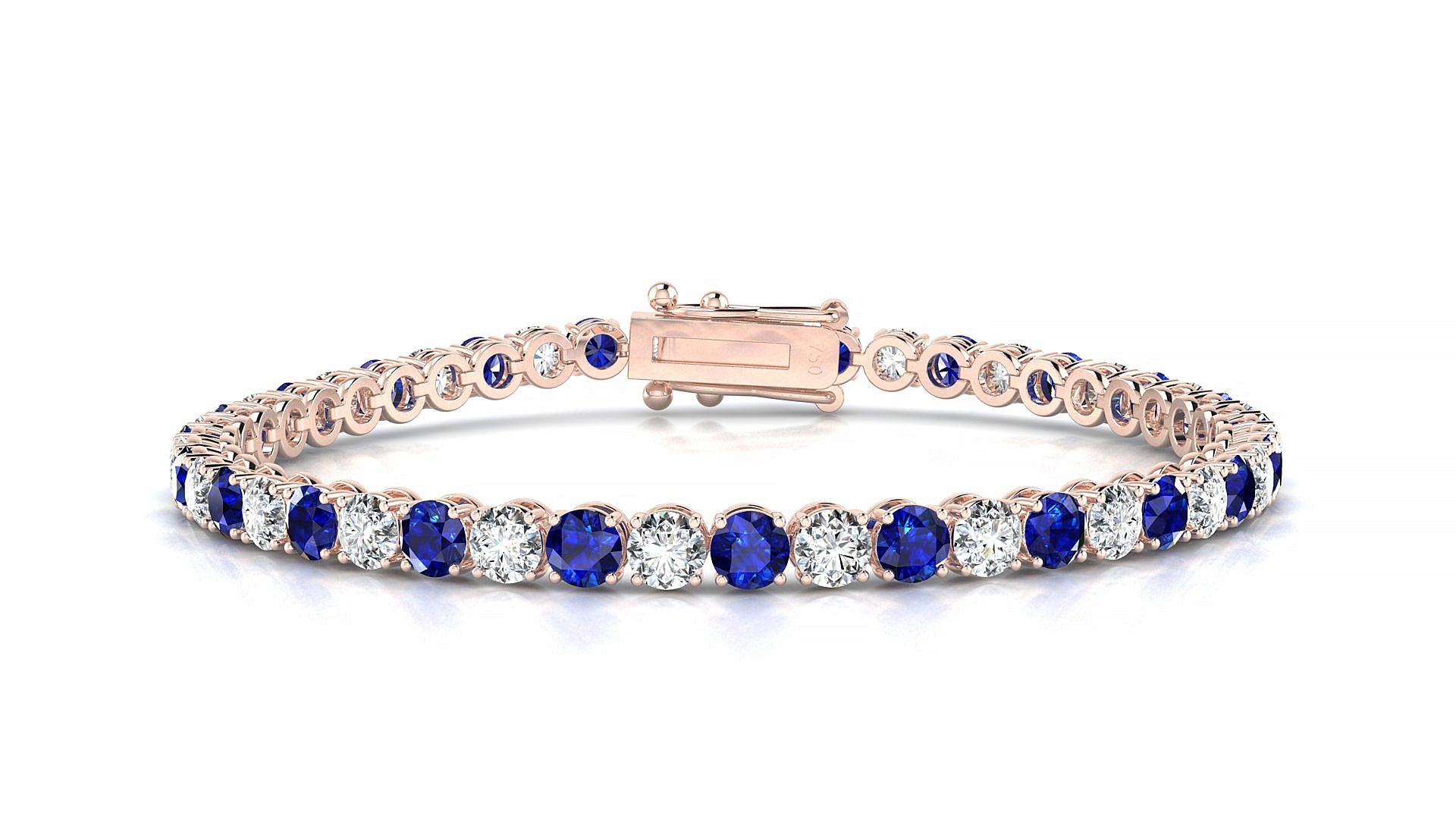 Firenze 1-1 | 18k Rose Gold 3.4 mm Round Natural Sapphire & Diamond Tennis Bracelet