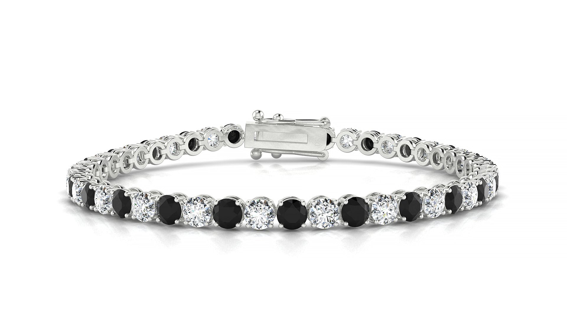 Firenze 1-1 | 18k White Gold 3.4 mm Round Natural Black Diamond & Diamond Tennis Bracelet