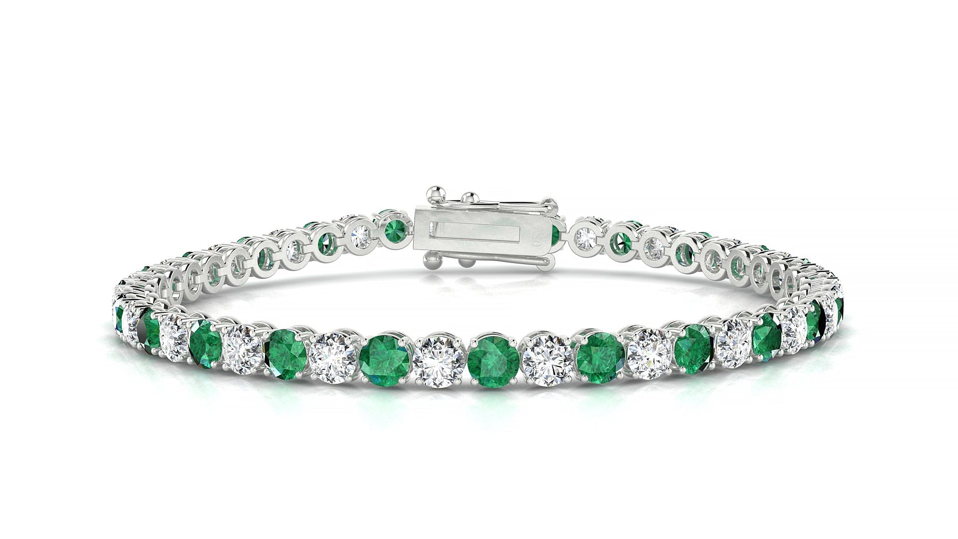 Firenze 1-1 | 18k White Gold 3.4 mm Round Natural Emerald & Diamond Tennis Bracelet