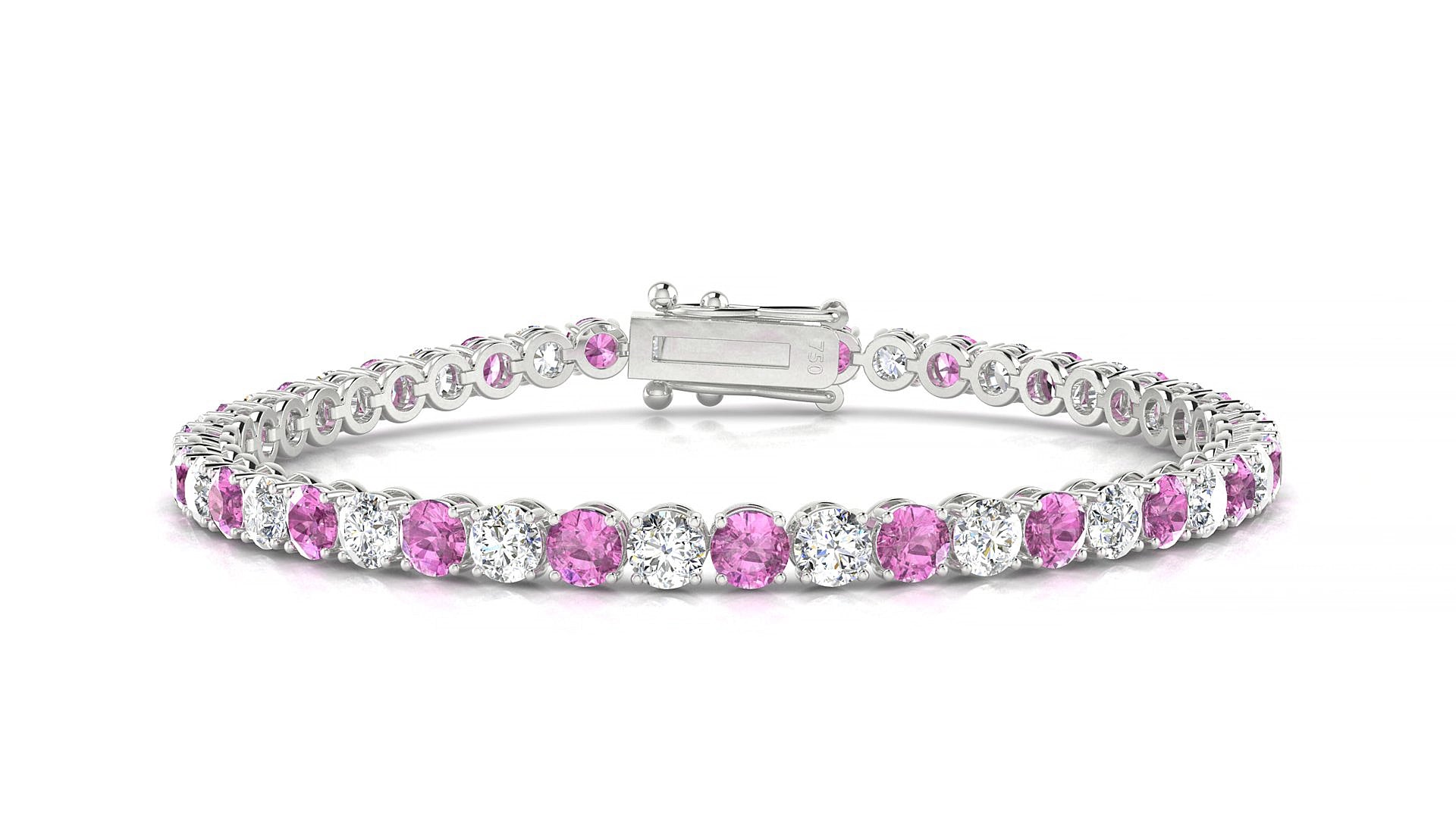 Firenze 1-1 | 18k White Gold 3.4 mm Round Natural Pink Sapphire & Diamond 18 cm Tennis Bracelet