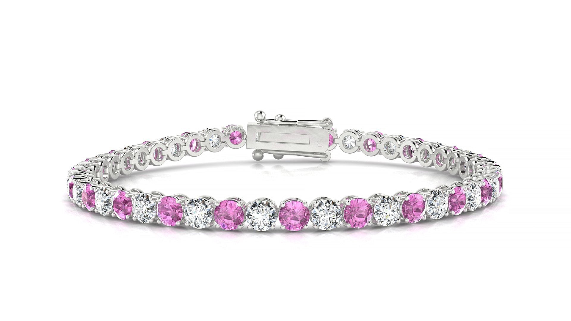 Firenze 1-1 | 18k White Gold 3.4 mm Round Natural Pink Sapphire & Diamond Tennis Bracelet