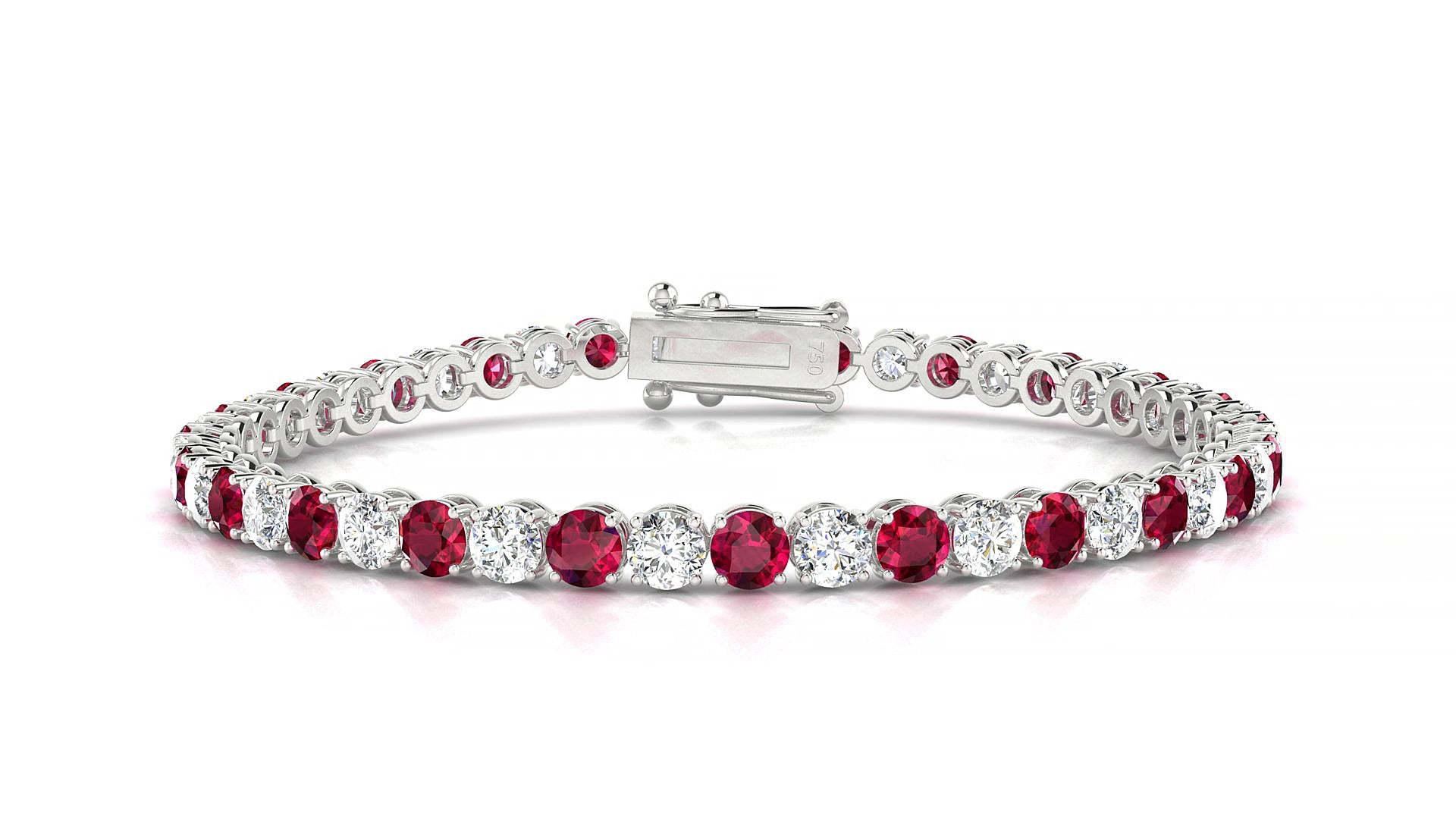 Firenze 1-1 | 18k White Gold 3.4 mm Round Natural Ruby & Diamond 15 cm Tennis Bracelet