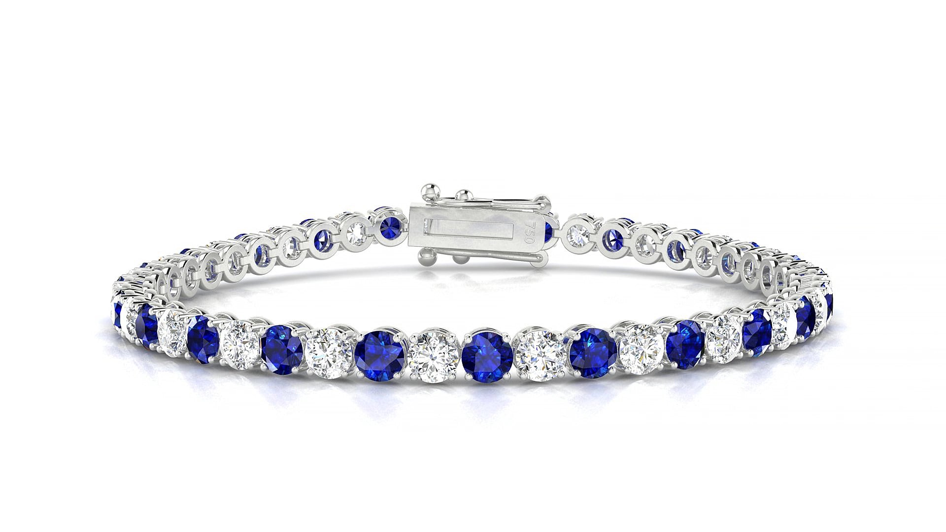 Firenze 1-1 | 18k White Gold 3.4 mm Round Natural Sapphire & Diamond 15 cm Tennis Bracelet