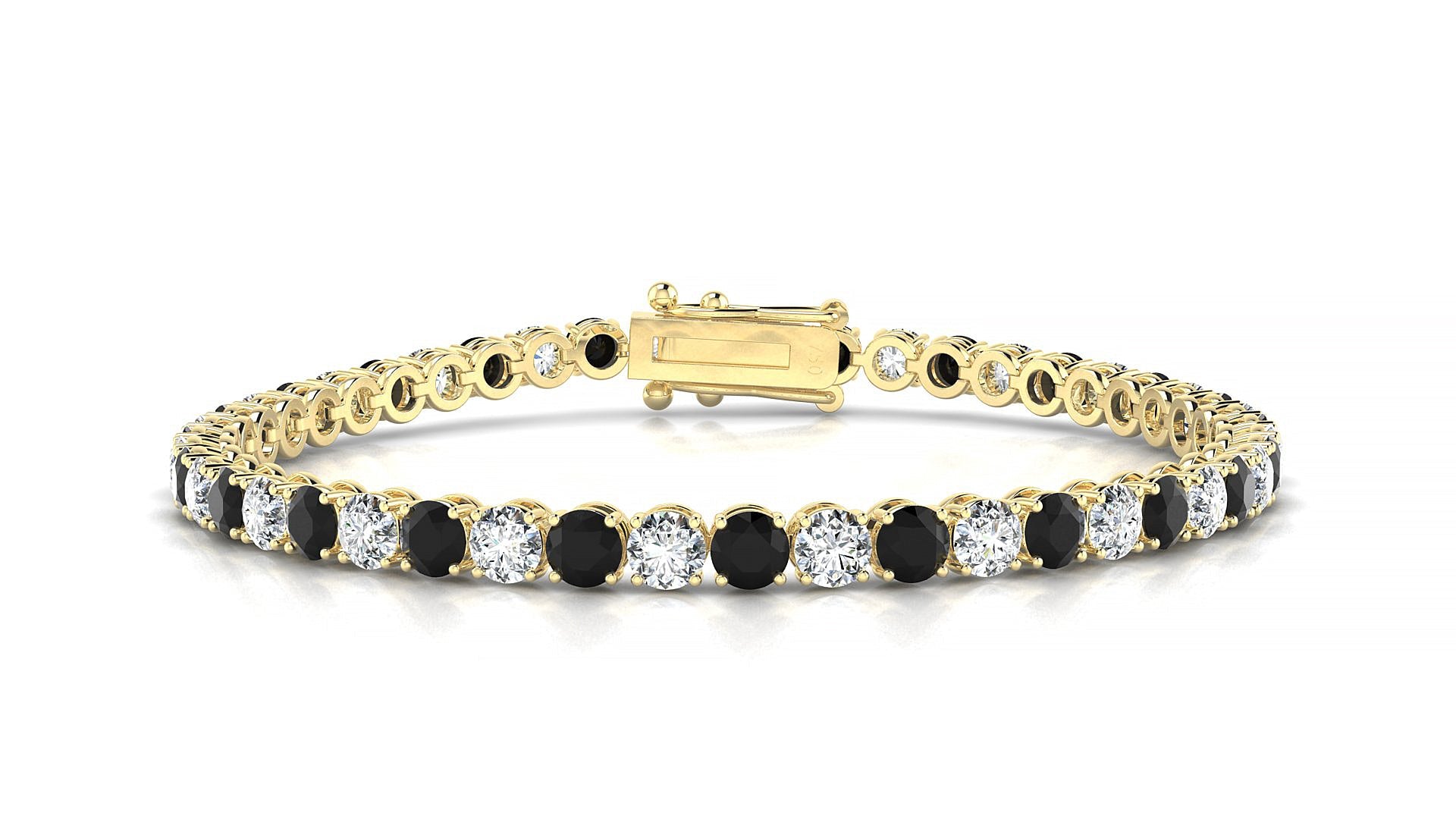 Firenze 1-1 | 18k Yellow Gold 3.4 mm Round Natural Black Diamond & Diamond Tennis Bracelet