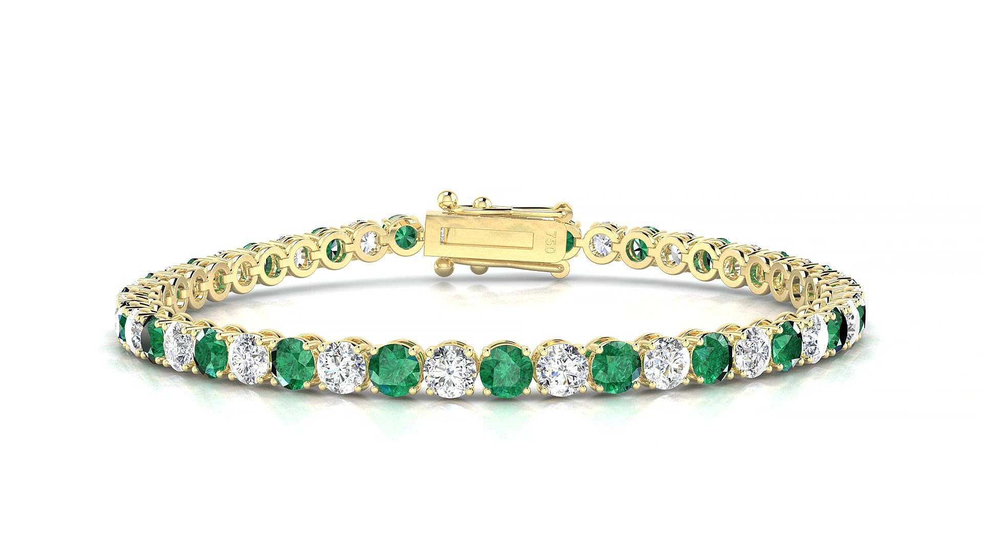 Firenze 1-1 | 18k Yellow Gold 3.4 mm Round Natural Emerald & Diamond 16 cm Tennis Bracelet