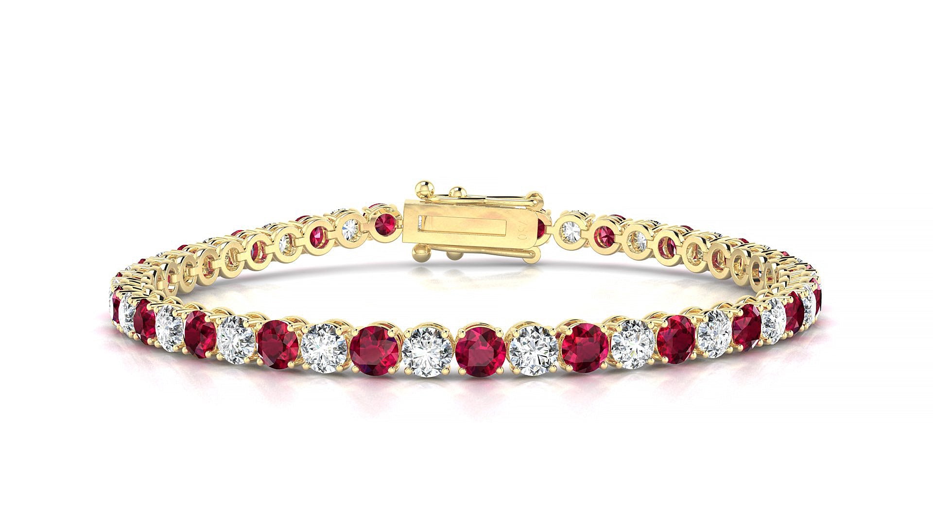 Firenze 1-1 | 18k Yellow Gold 3.4 mm Round Natural Ruby & Diamond Tennis Bracelet