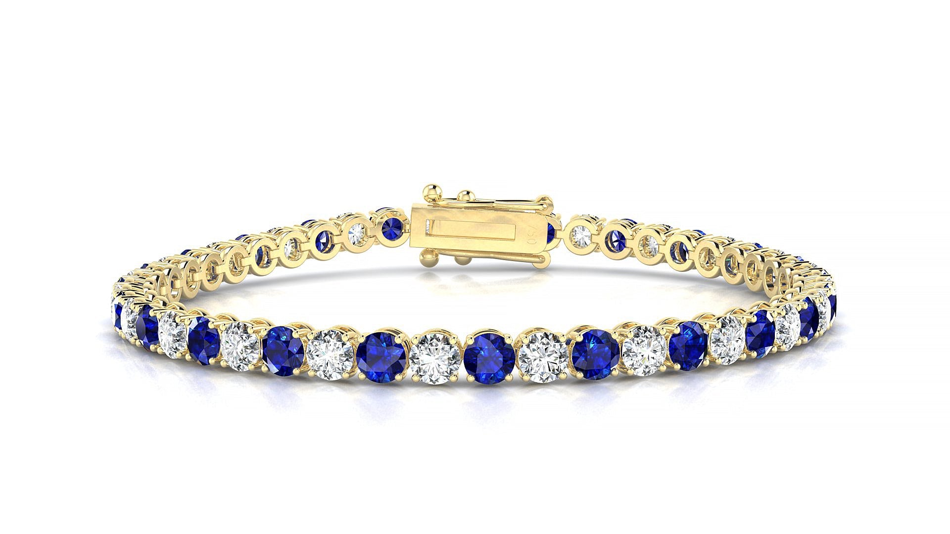 Firenze 1-1 | 18k Yellow Gold 3.4 mm Round Natural Sapphire & Diamond Tennis Bracelet