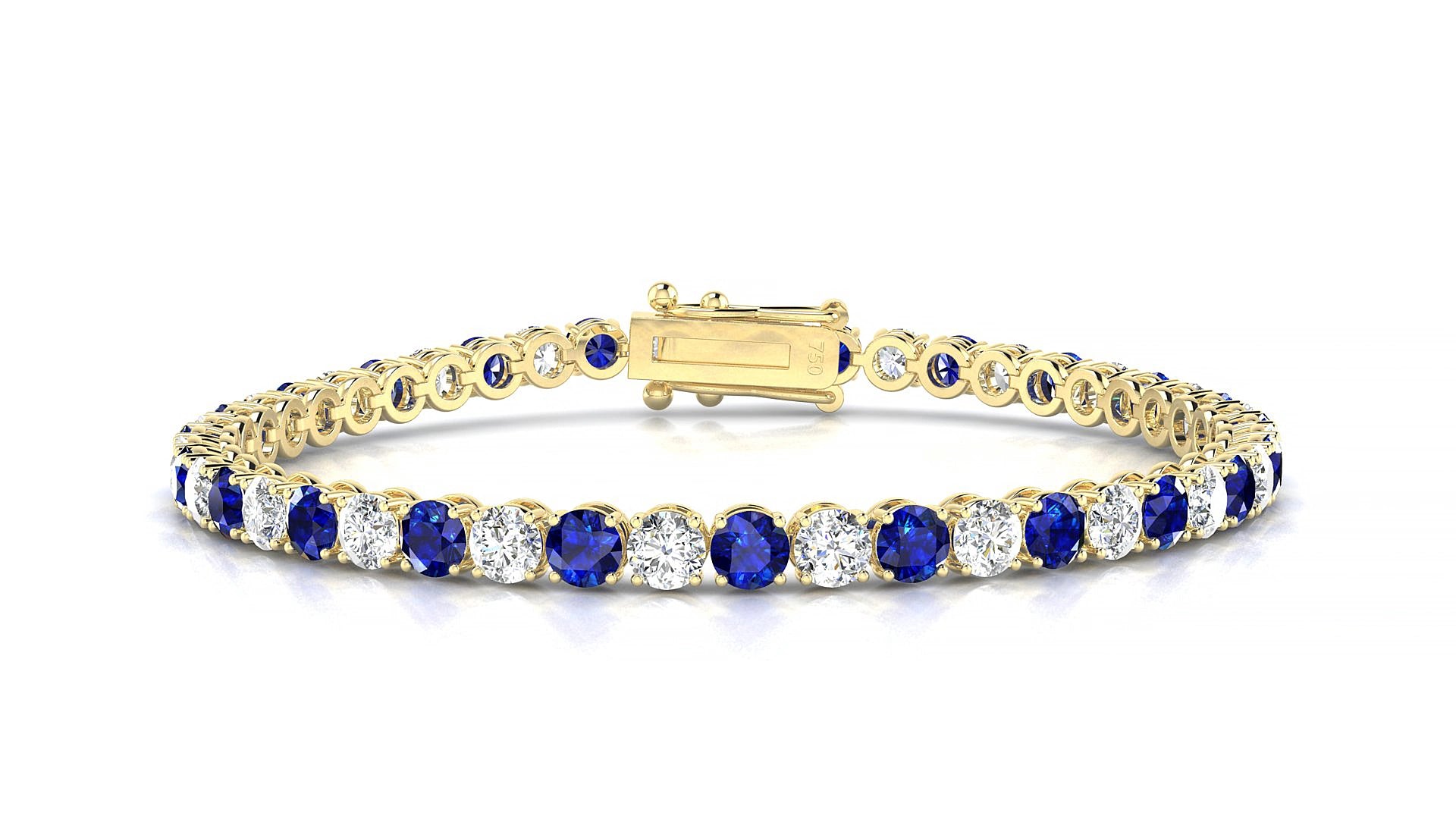 Firenze 1-1 | 18k Yellow Gold 3.4 mm Round Natural Sapphire & Diamond 15 cm Tennis Bracelet
