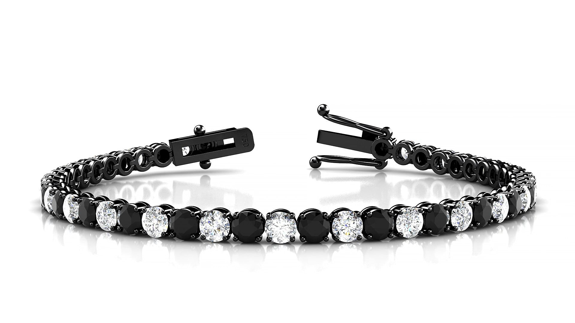 Firenze 1-1 | 18k Black Gold 3.4 mm Round Natural Black Diamond & Diamond 15 cm Tennis Bracelet