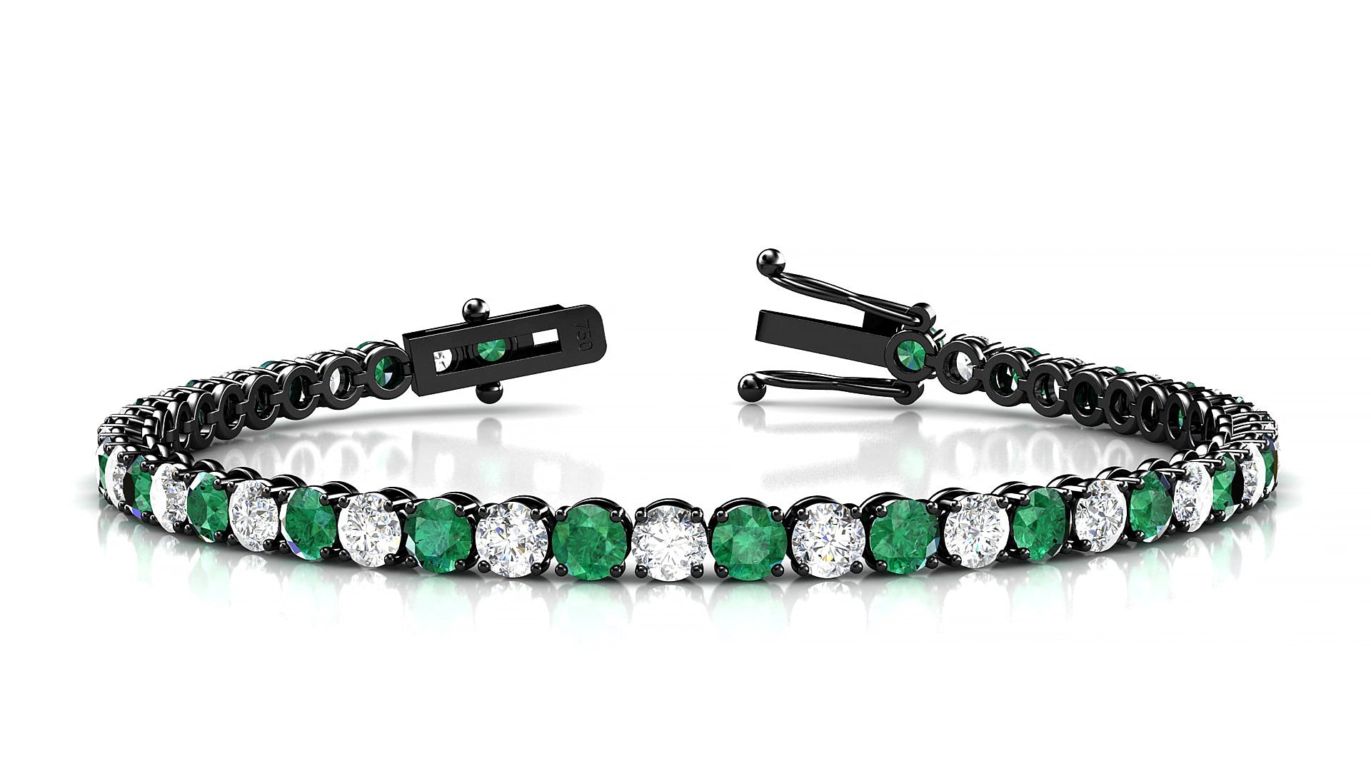 Firenze 1-1 | 18k Black Gold 3.4 mm Round Natural Emerald & Diamond 16 cm Tennis Bracelet
