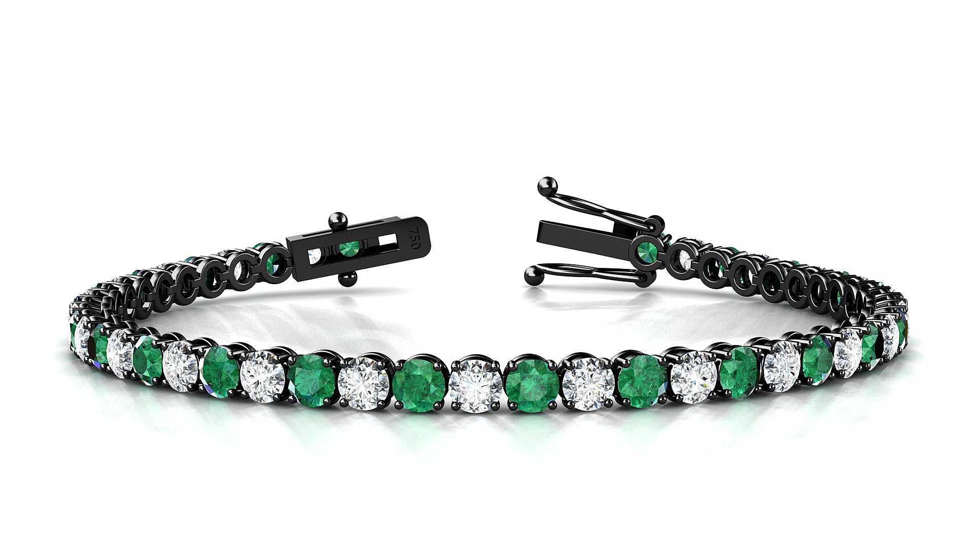 Firenze 1-1 | 18k Black Gold 3.4 mm Round Natural Emerald & Diamond Tennis Bracelet