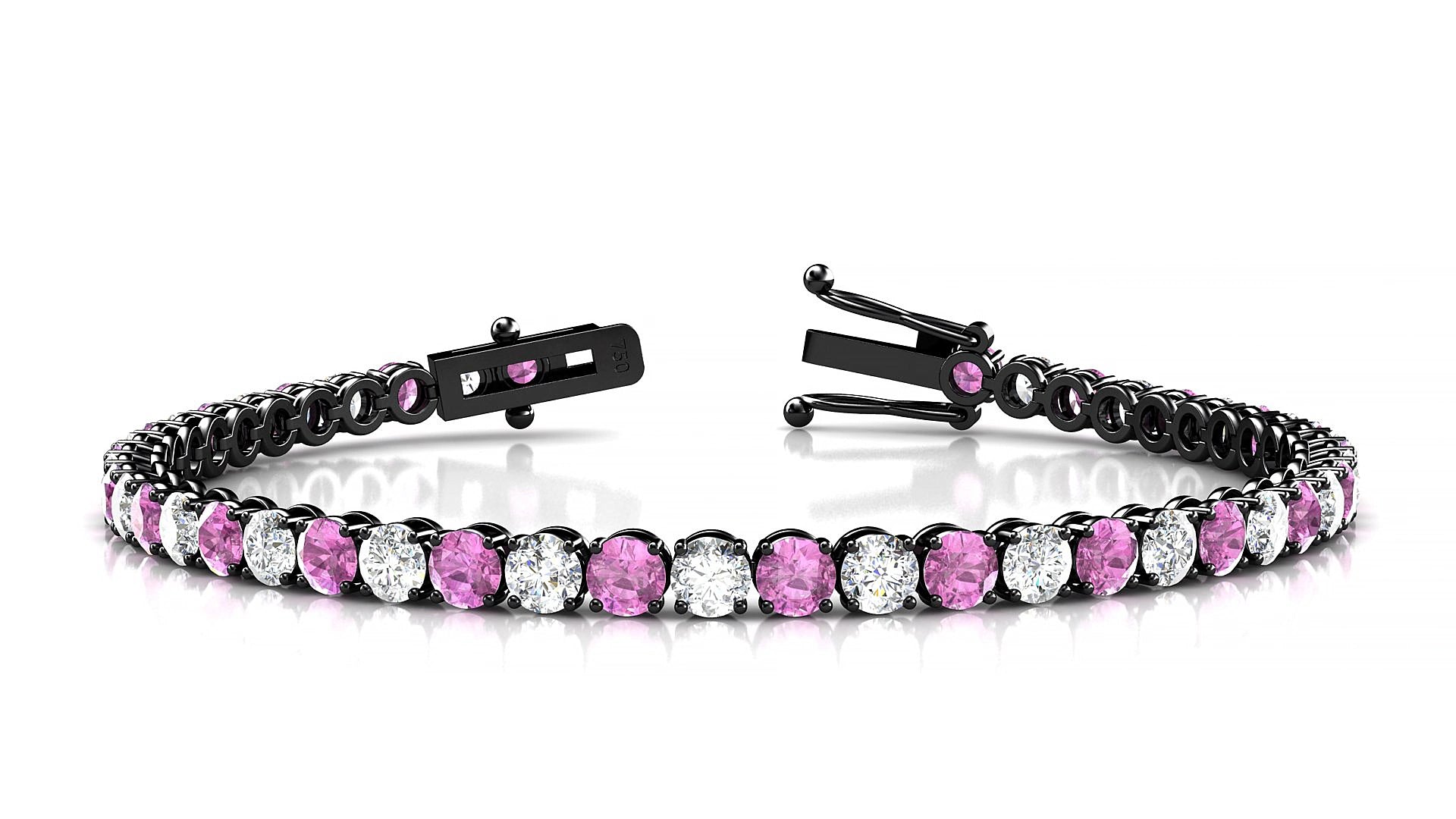 Firenze 1-1 | 18k Black Gold 3.4 mm Round Natural Pink Sapphire & Diamond 16 cm Tennis Bracelet