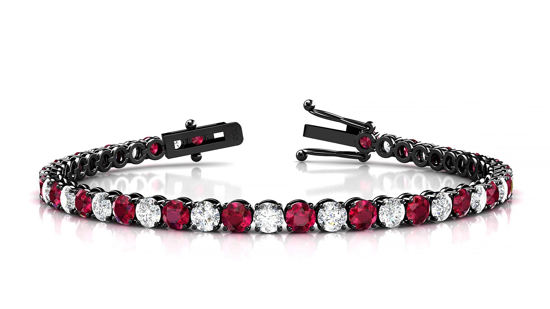 Firenze 1-1 | 18k Black Gold 3.4 mm Round Natural Ruby & Diamond 15 cm Tennis Bracelet
