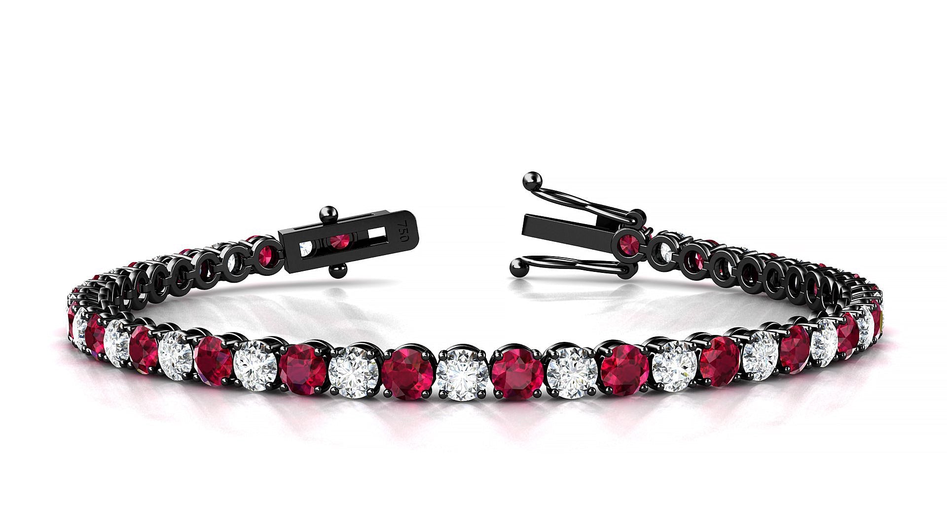 Firenze 1-1 | 18k Black Gold 3.4 mm Round Natural Ruby & Diamond Tennis Bracelet