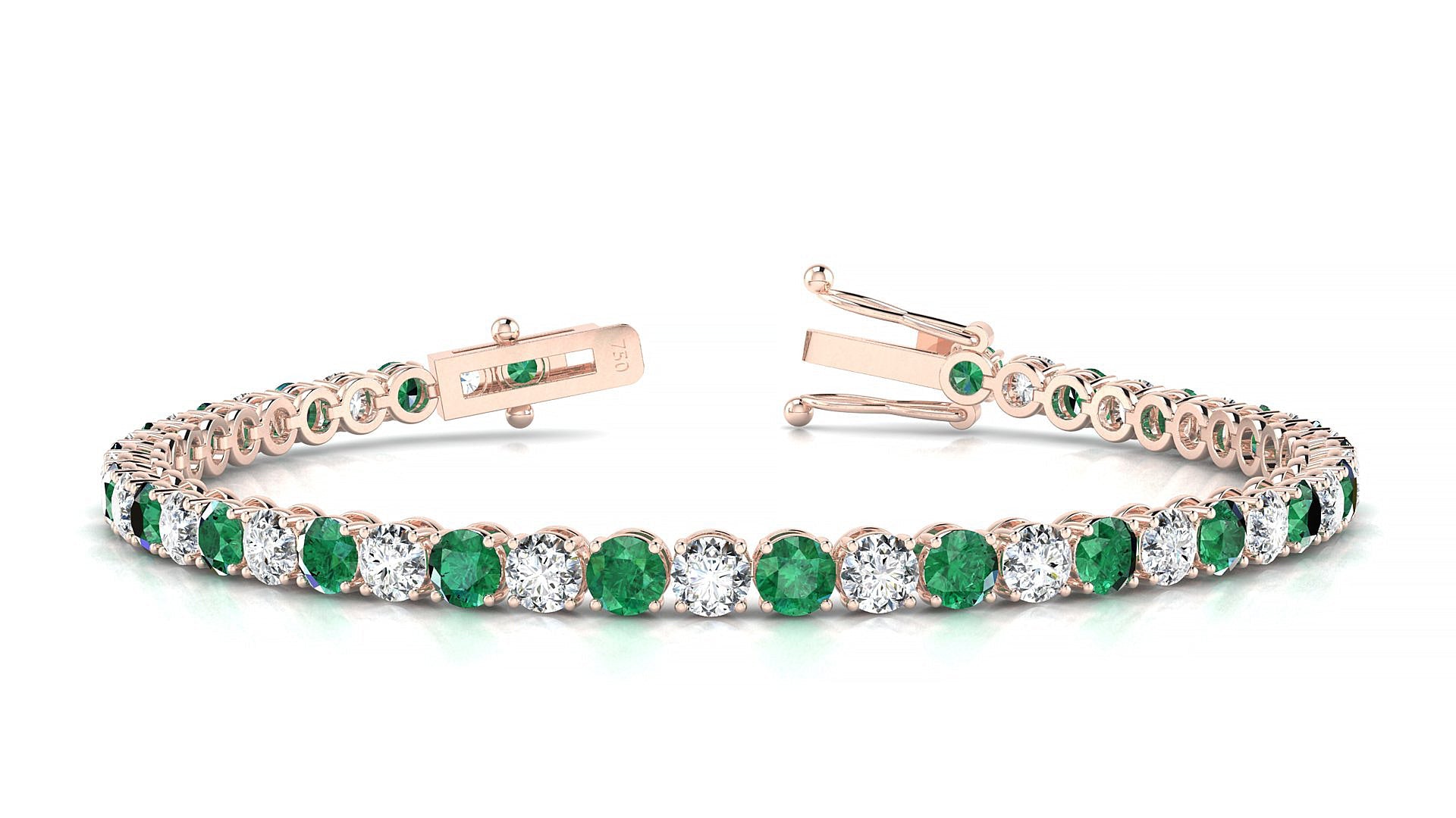 Firenze 1-1 | 18k Rose Gold 3.4 mm Round Natural Emerald & Diamond Tennis Bracelet