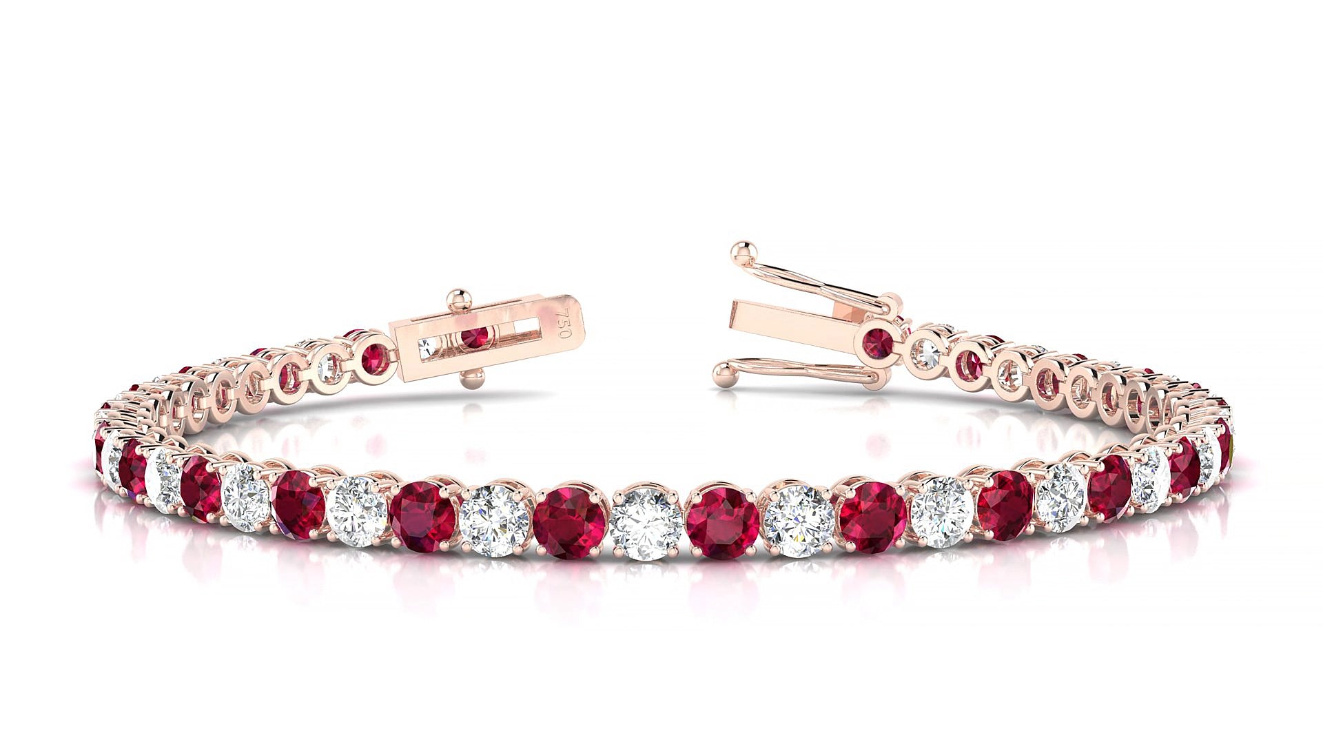 Firenze 1-1 | 18k Rose Gold 3.4 mm Round Natural Ruby & Diamond 15 cm Tennis Bracelet