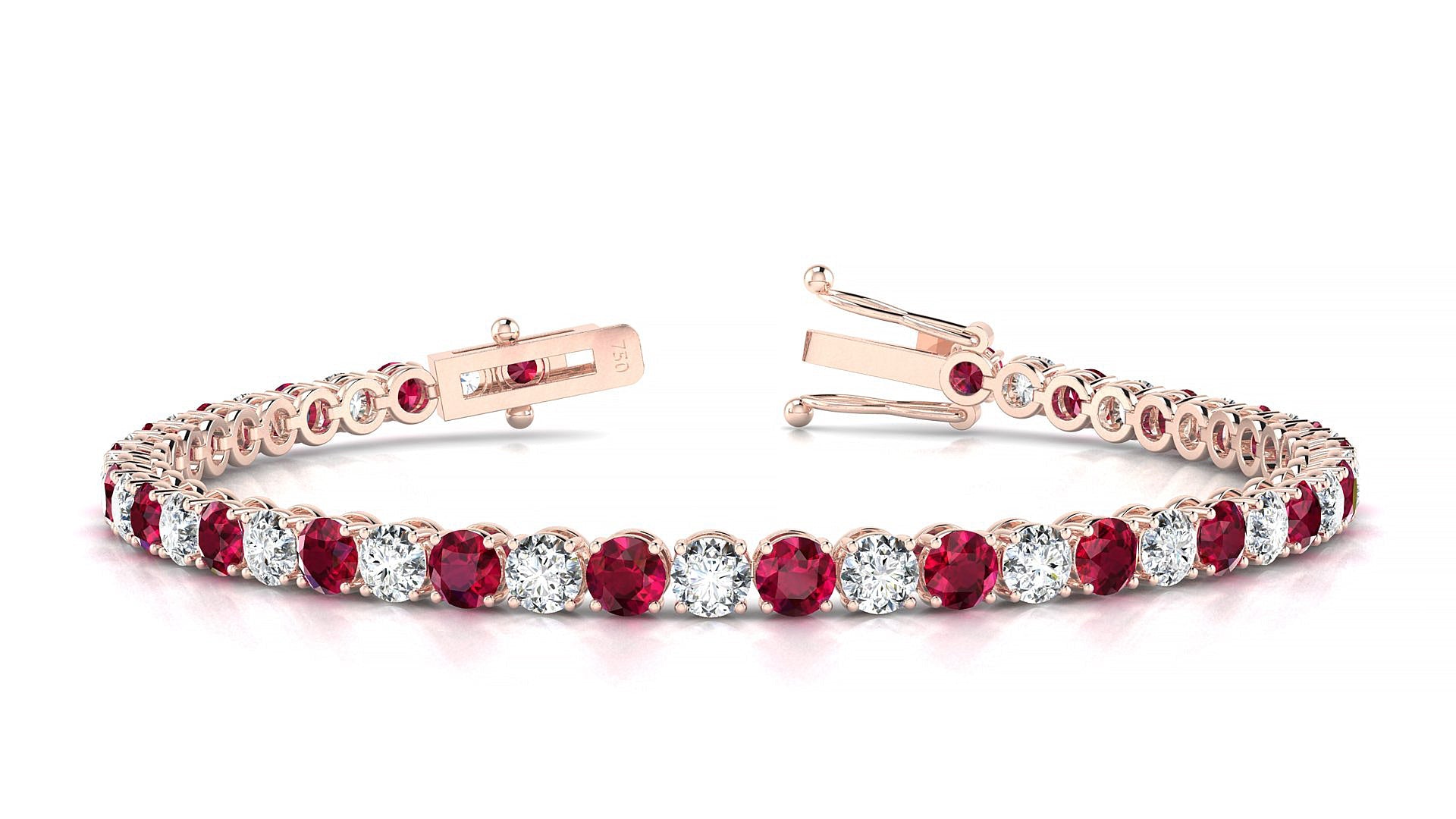 Firenze 1-1 | 18k Rose Gold 3.4 mm Round Natural Ruby & Diamond Tennis Bracelet