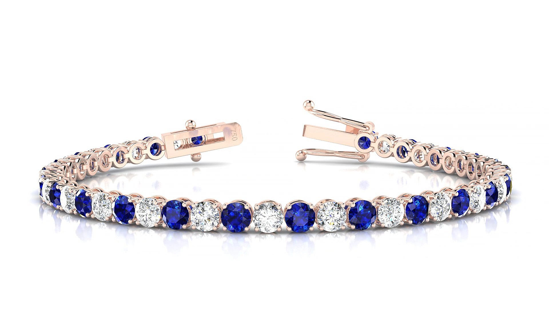 Firenze 1-1 | 18k Rose Gold 3.4 mm Round Natural Sapphire & Diamond 19 cm Tennis Bracelet