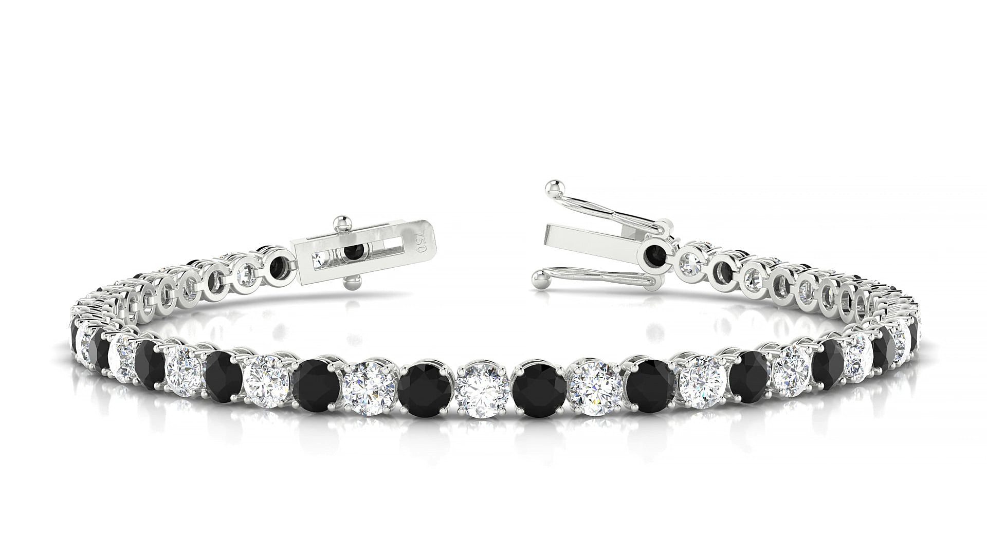Firenze 1-1 | 18k White Gold 3.4 mm Round Natural Black Diamond & Diamond 15 cm Tennis Bracelet