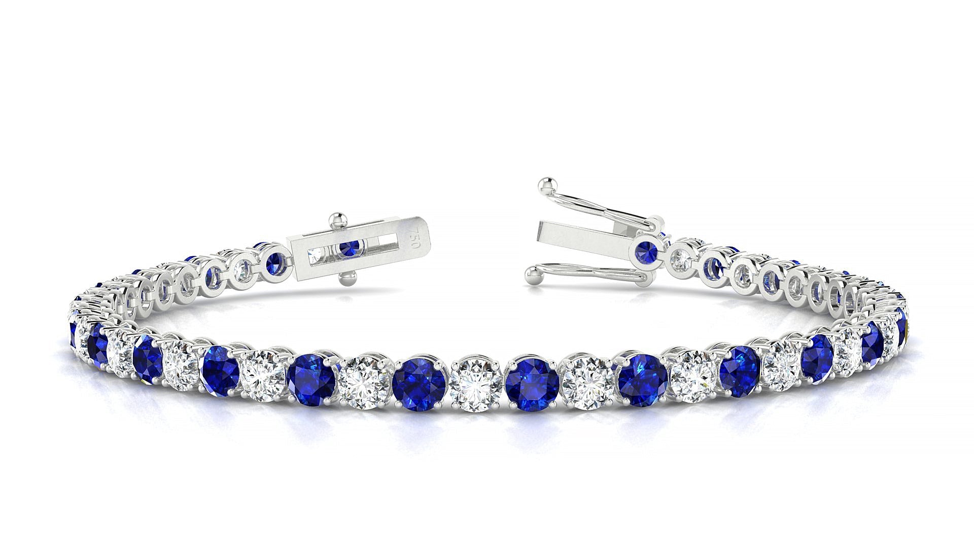 Firenze 1-1 | 18k White Gold 3.4 mm Round Natural Sapphire & Diamond Tennis Bracelet