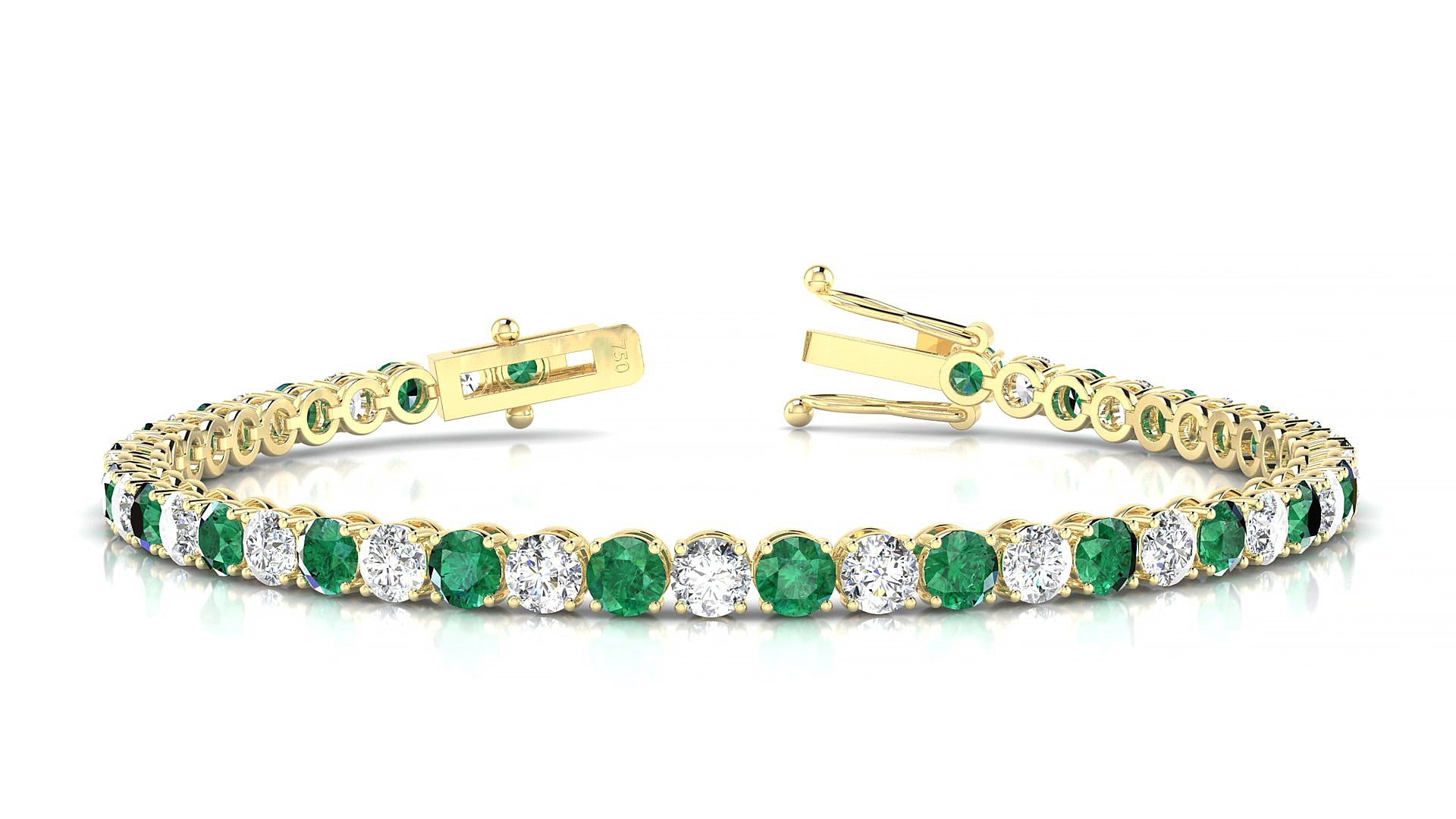 Firenze 1-1 | 18k Yellow Gold 3.4 mm Round Natural Emerald & Diamond 17 cm Tennis Bracelet