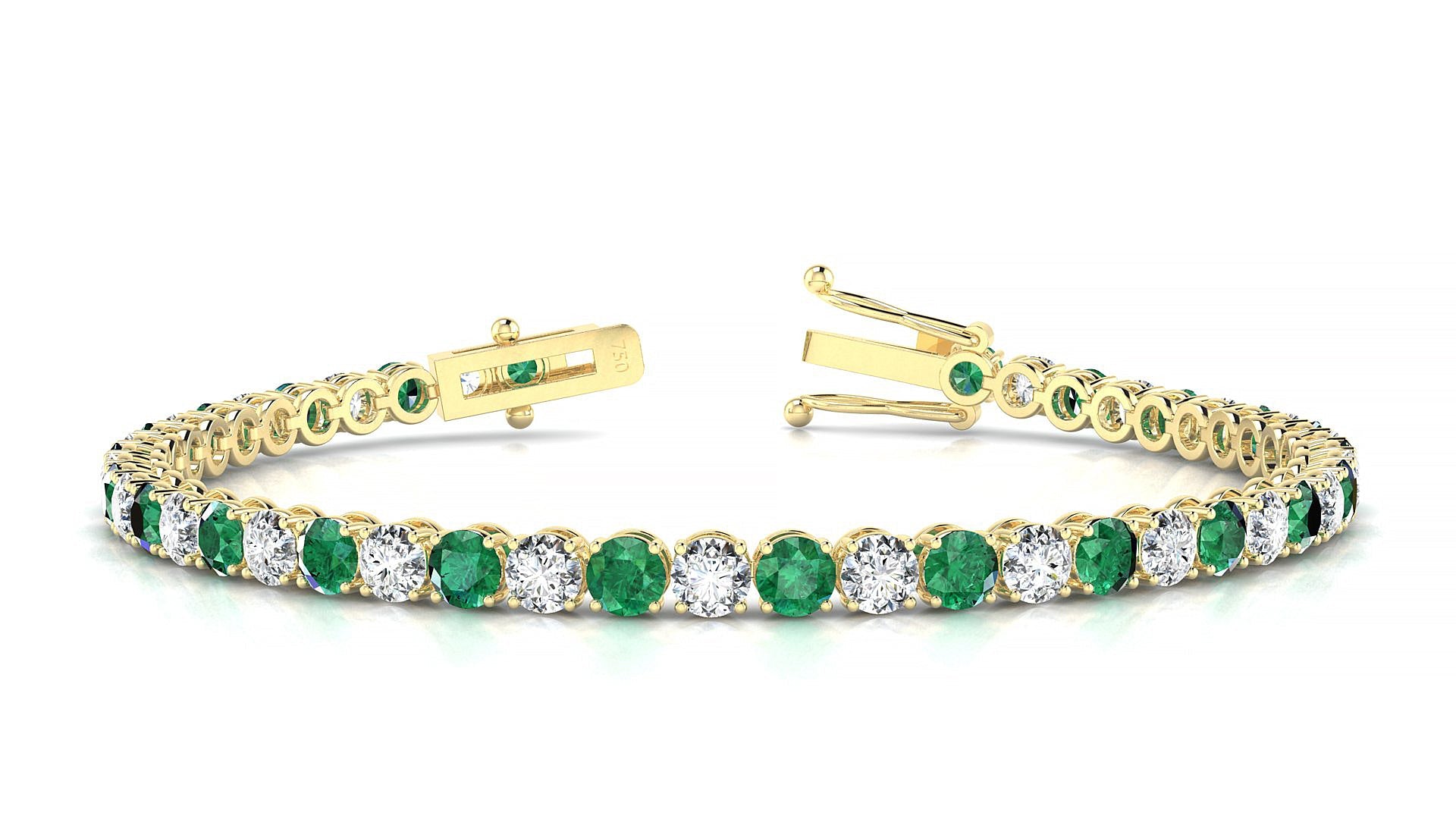 Firenze 1-1 | 18k Yellow Gold 3.4 mm Round Natural Emerald & Diamond Tennis Bracelet
