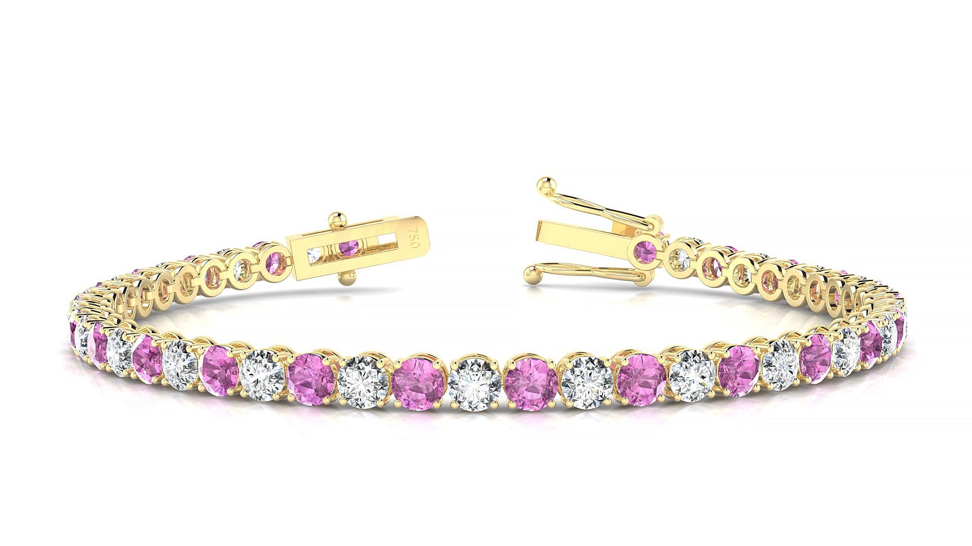 Firenze 1-1 | 18k Yellow Gold 3.4 mm Round Natural Pink Sapphire & Diamond Tennis Bracelet