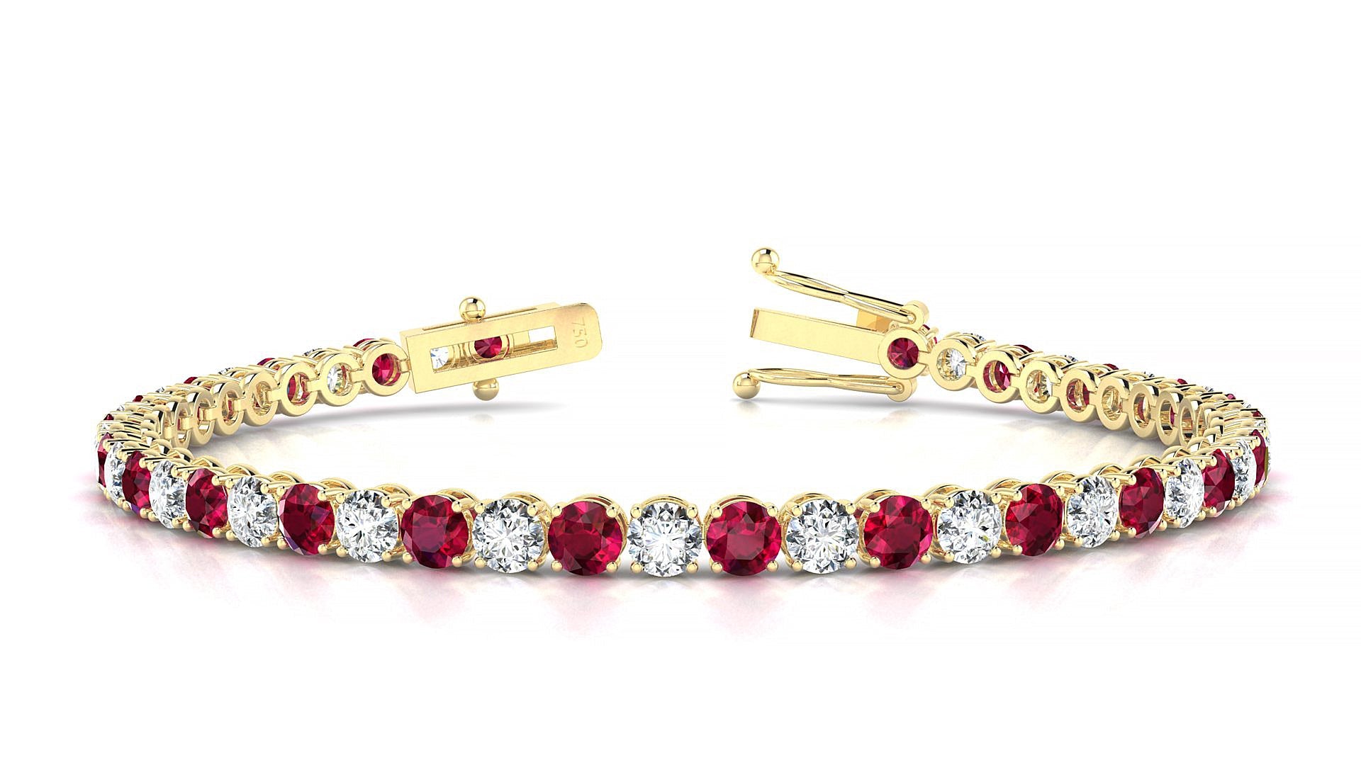Firenze 1-1 | 18k Yellow Gold 3.4 mm Round Natural Ruby & Diamond Tennis Bracelet