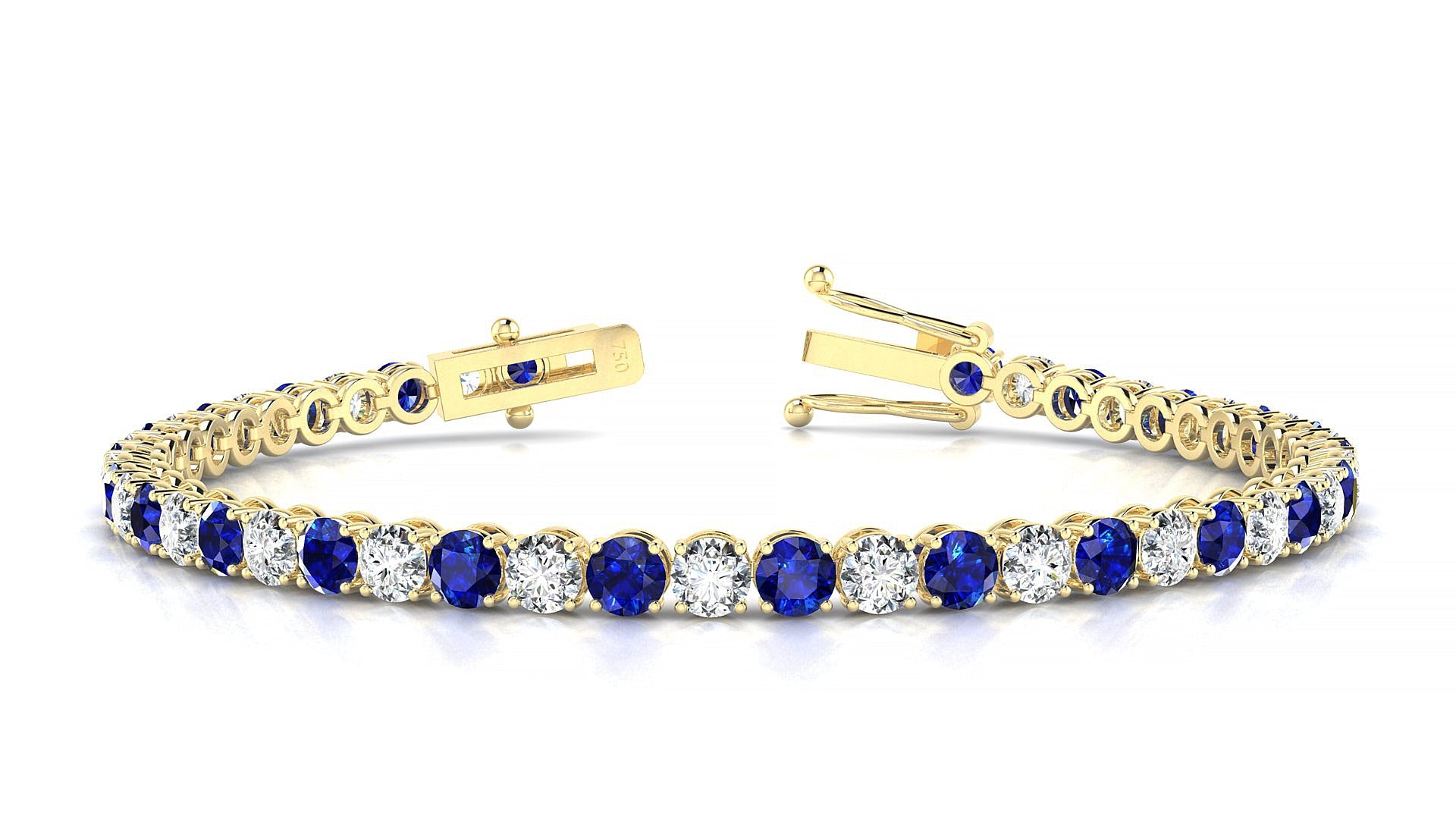Firenze 1-1 | 18k Yellow Gold 3.4 mm Round Natural Sapphire & Diamond Tennis Bracelet