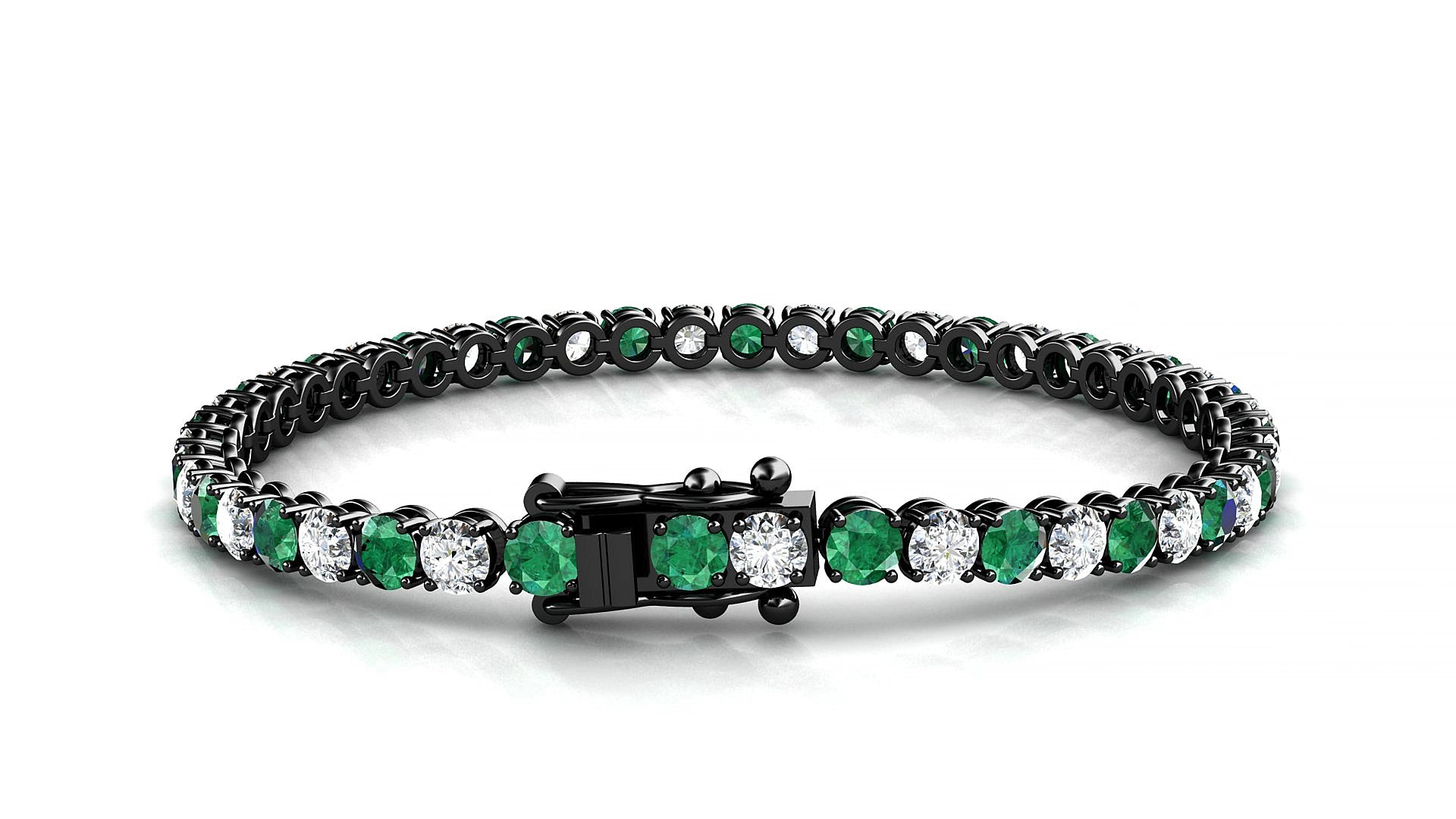 Firenze 1-1 | 18k Black Gold 3.4 mm Round Natural Emerald & Diamond 19 cm Tennis Bracelet
