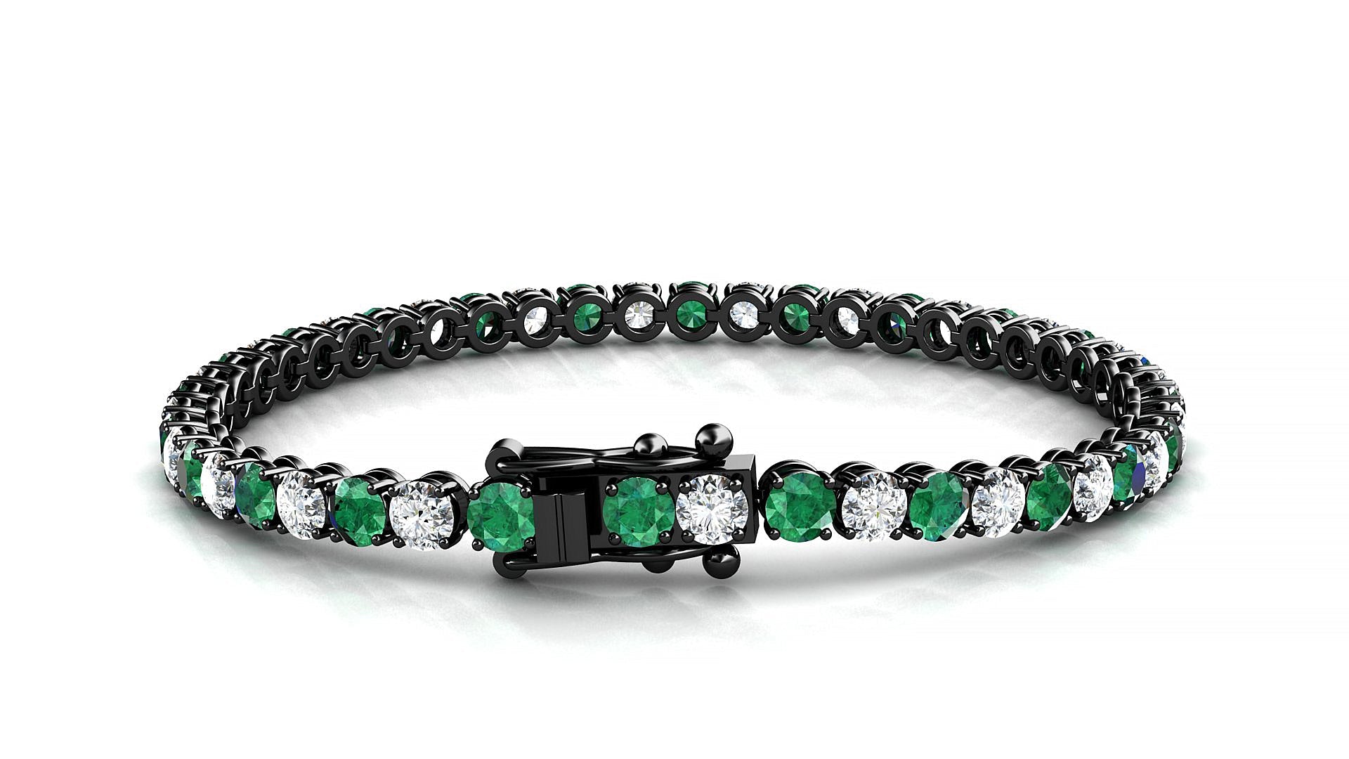 Firenze 1-1 | 18k Black Gold 3.4 mm Round Natural Emerald & Diamond Tennis Bracelet