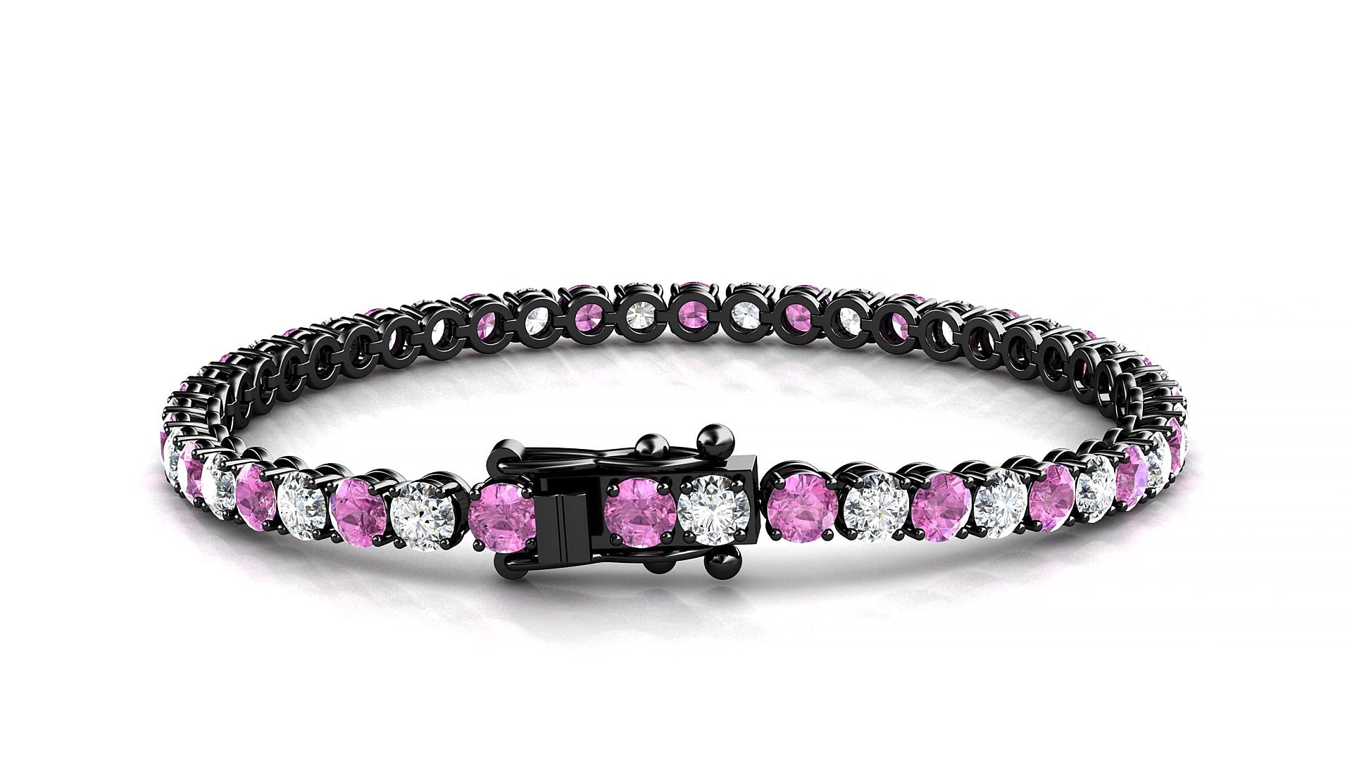 Firenze 1-1 | 18k Black Gold 3.4 mm Round Natural Pink Sapphire & Diamond 18 cm Tennis Bracelet